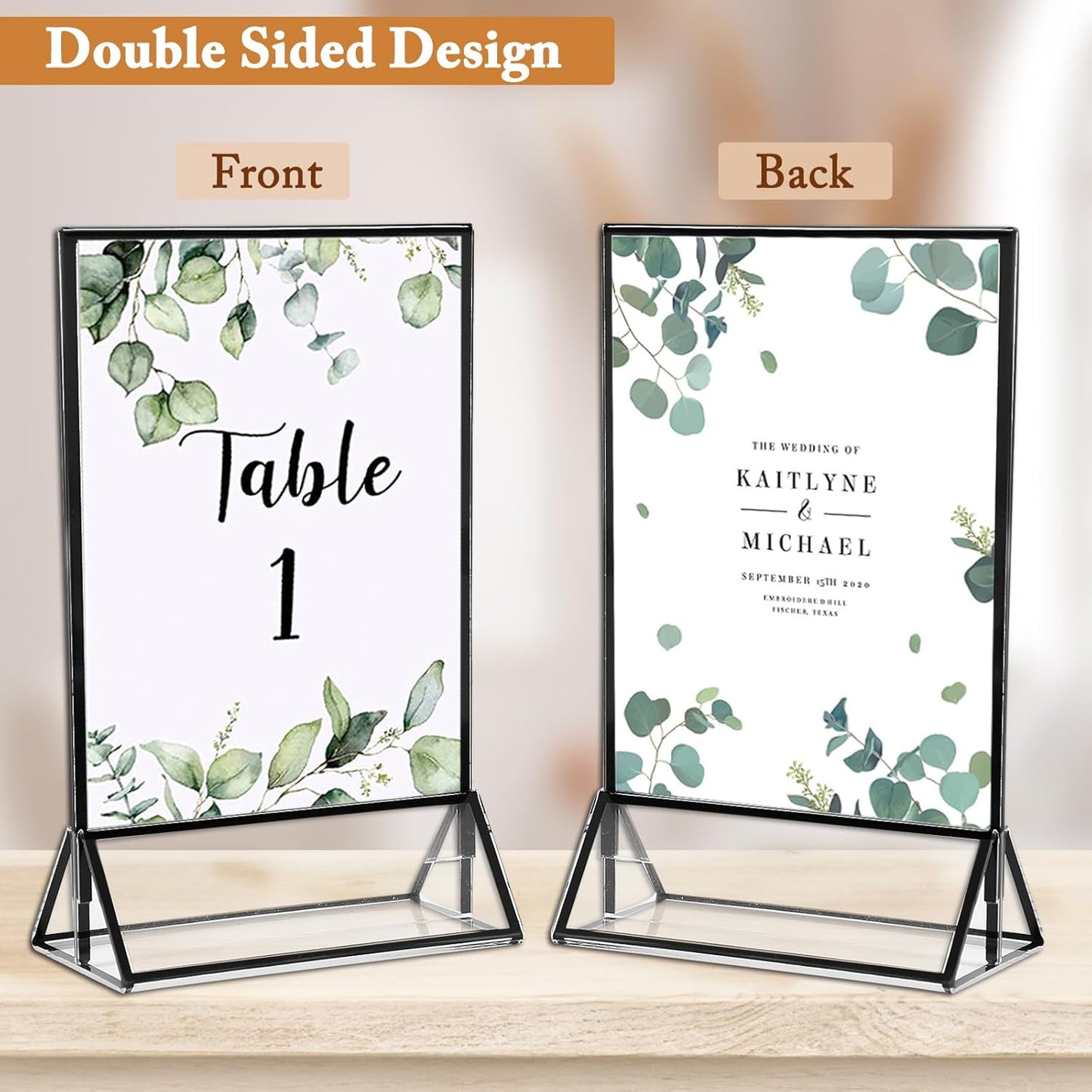 Floroom 24 Pack 5x7 Inch Clear Acrylic Sign Holders, Double-Sided Black Display Stand Picture Frames for Table Numbers, Menus, Flyers, Weddings, and Offices