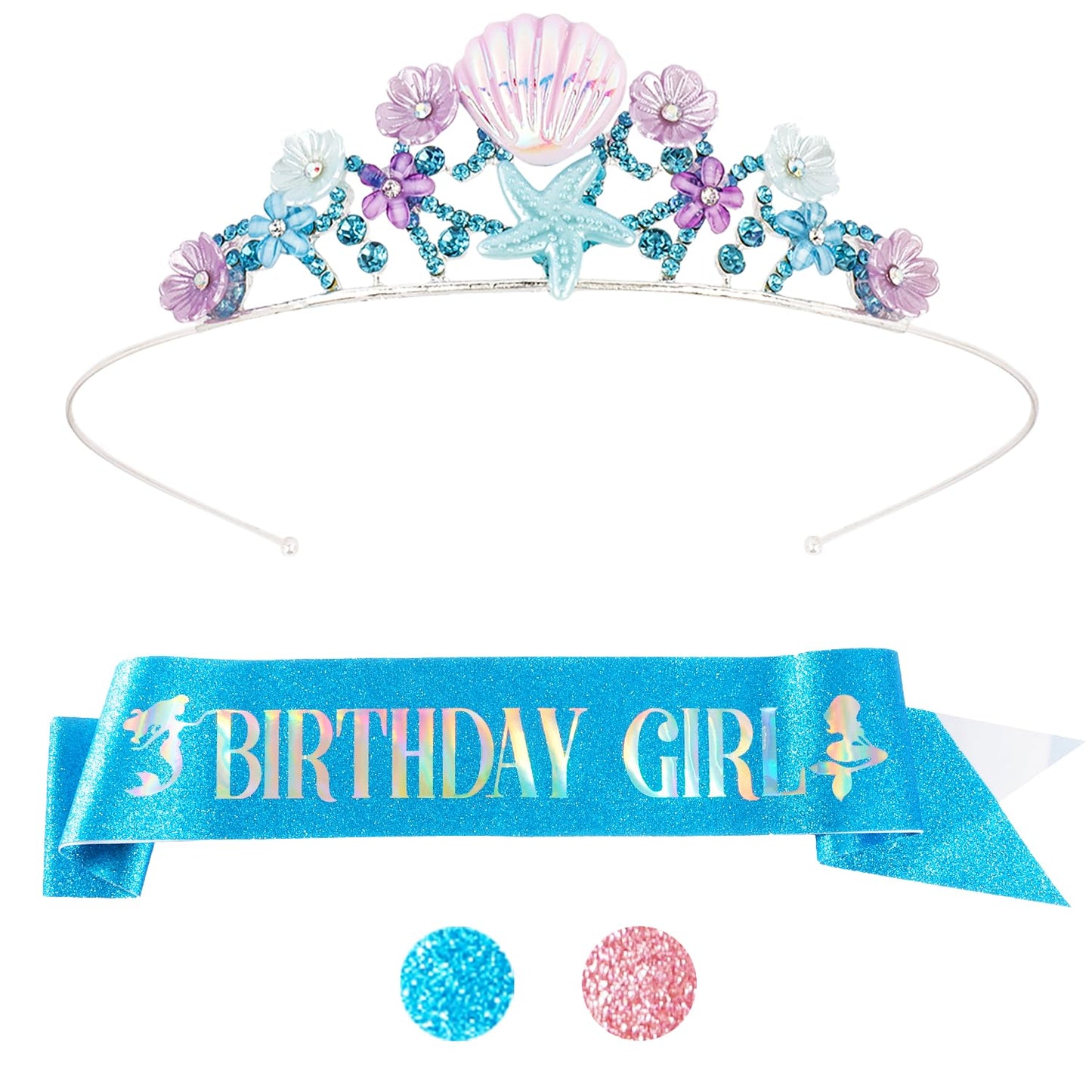 Didder Mermaid Themed Party Outfit: Sash, Crown and Decorations for Girls