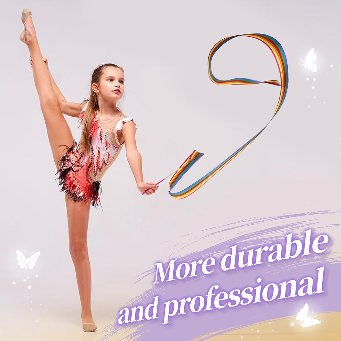PAMASE Dance Ribbons - 16 Packs Ribbon Wands with Non-Slip Handles for Girls Gift, 6.6ft Rhythmic Gymnastics Dancing Rainbow Twirler Sticks Streamers Dance Flags