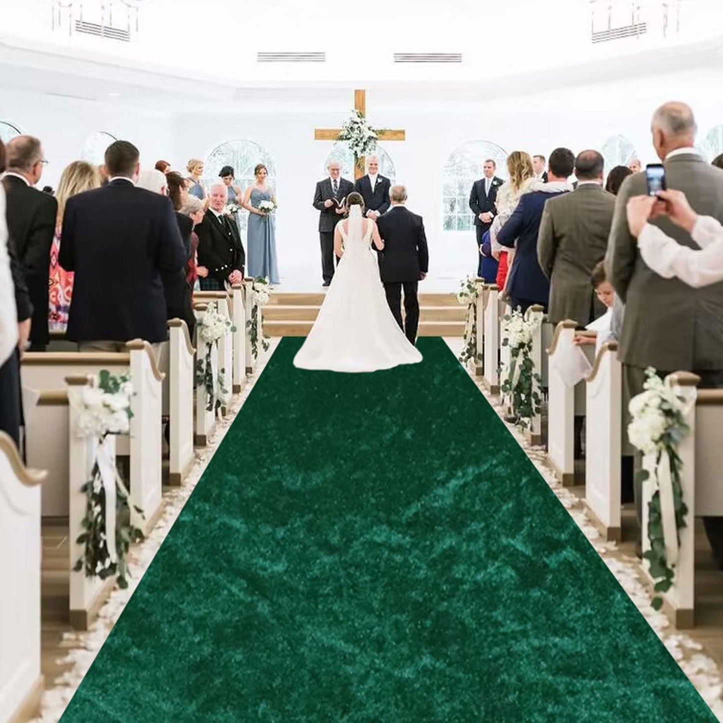 MODFUNS Wedding Aisle Runners Dark Green Aisle Runner 4FTx25FT Velvet Carpet Runner for Party Wedding Walkway Rug with Carpet Tapes Vintage Outdoor Beach Prom Reception Carpet