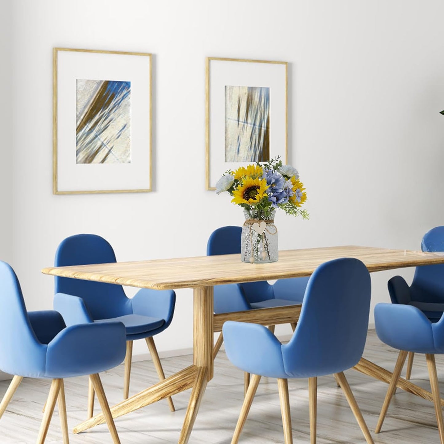 Leftover Faux Flowers in vase,Table centerpieces for Dining Room,Blue-Yellow Sunflower Flower centerpieces for Tables