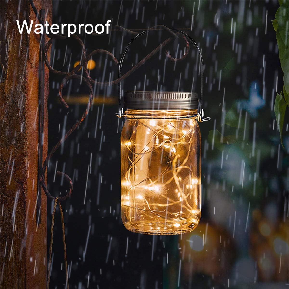 Urvoix Solar Mason Jar Lights - 12 Pack 30 Led Waterproof Jar Lids String Lights with 12 Handle, Perfect for Outdoor Garden Backyard Decorations