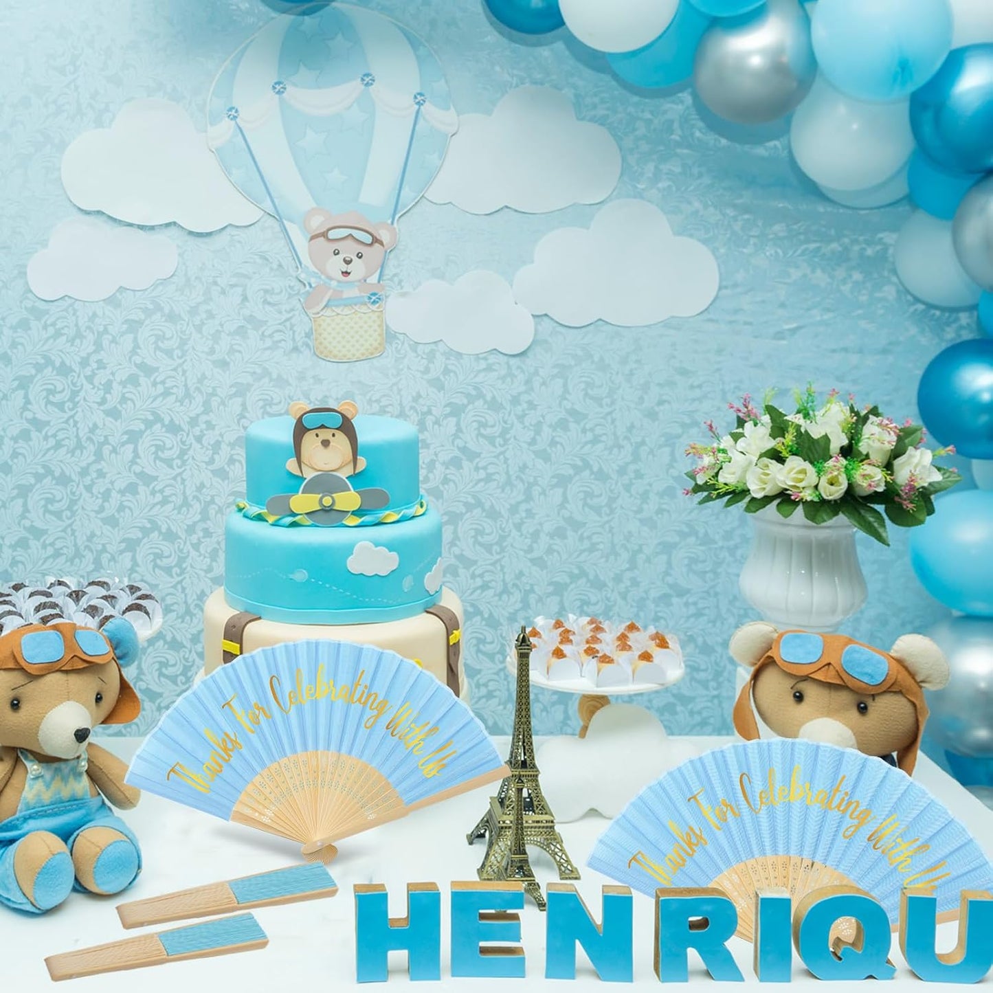 Jetec 50 Pcs Wedding Fans for Guests Bulk Silk Hand Fans Handheld Folded Thank You for Celebrating with Us Wedding Favors for Bridal Bridesmaid Baby Shower Dancing Party Church Gift(Blue)