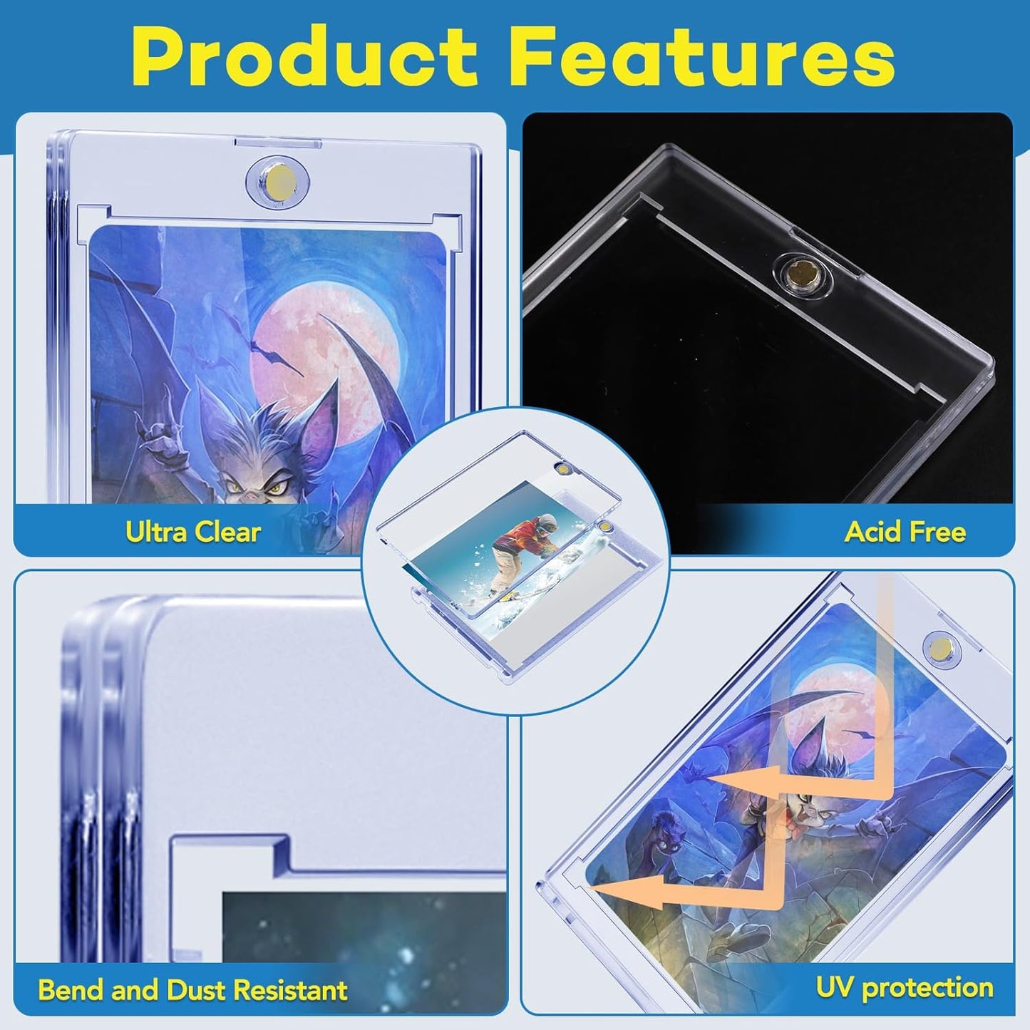 20ct Magnetic Card Holders, 35pt One Touch Card Holder, U-V Protection Hard Plastic Case for Trading Cards, Display Case for Sports, Baseball, Football, Game Cards