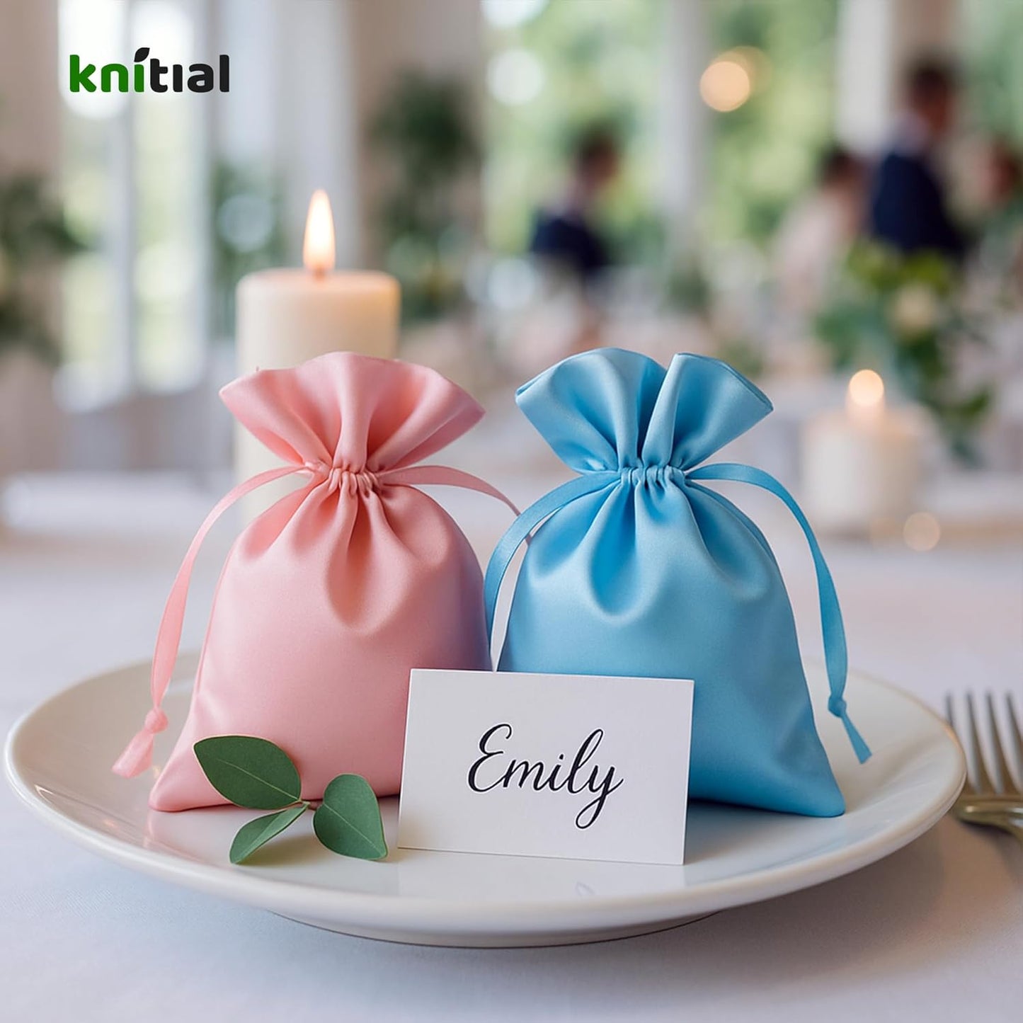 Knitial 5" x 8" Burgundy Satin Gift Bags, Jewelry, Wedding Favor Drawstring Bags Baby Shower Christmas 50 Count