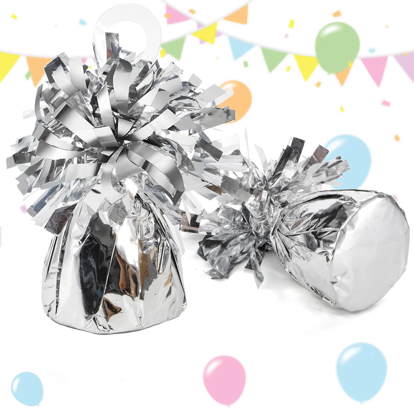 Frcctre 24 Pack Balloon Weights Metallic Silver Anchors Balloon Holder Foil Weights with 1 Roll