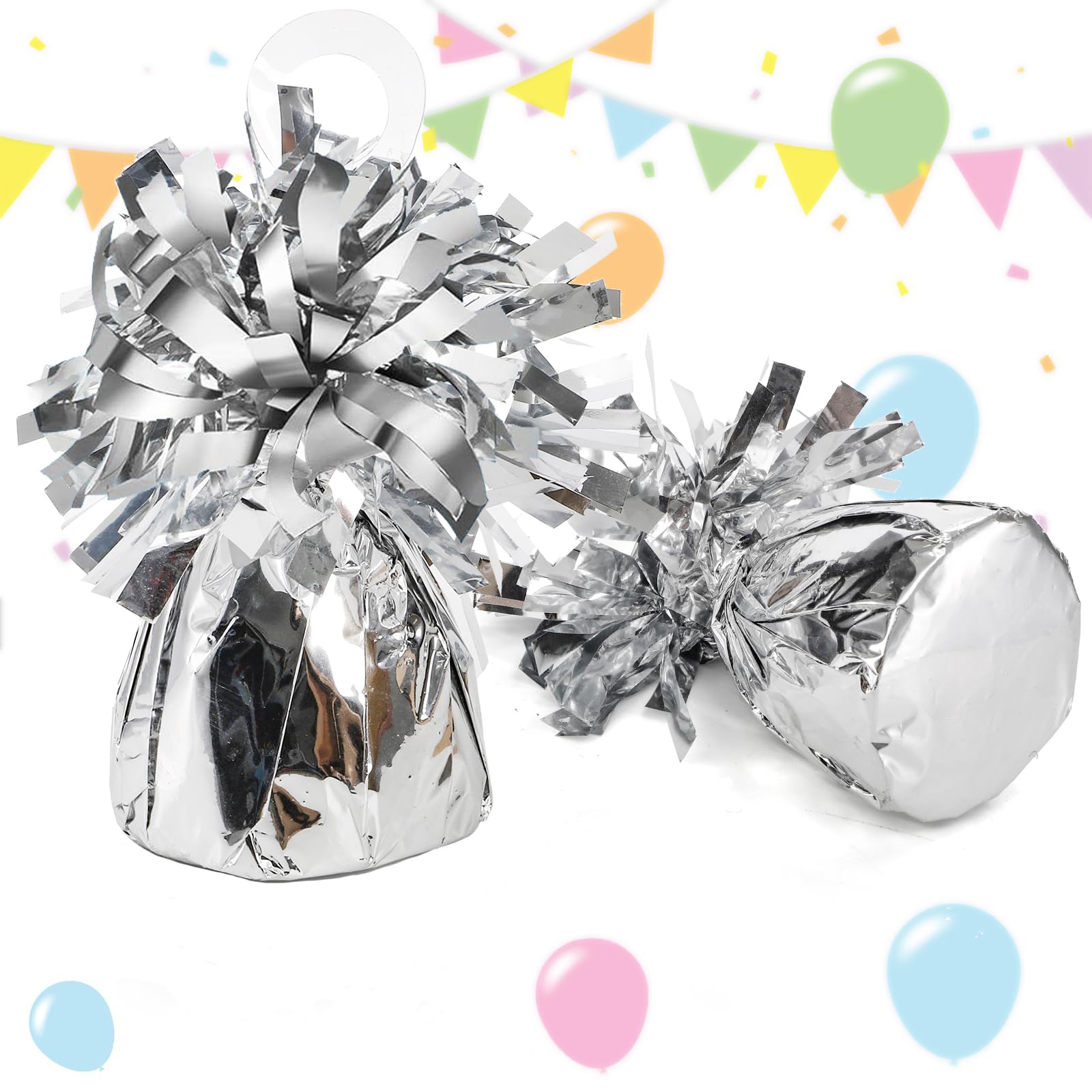 Frcctre 24 Pack Balloon Weights Metallic Silver Anchors Balloon Holder Foil Weights with 1 Roll