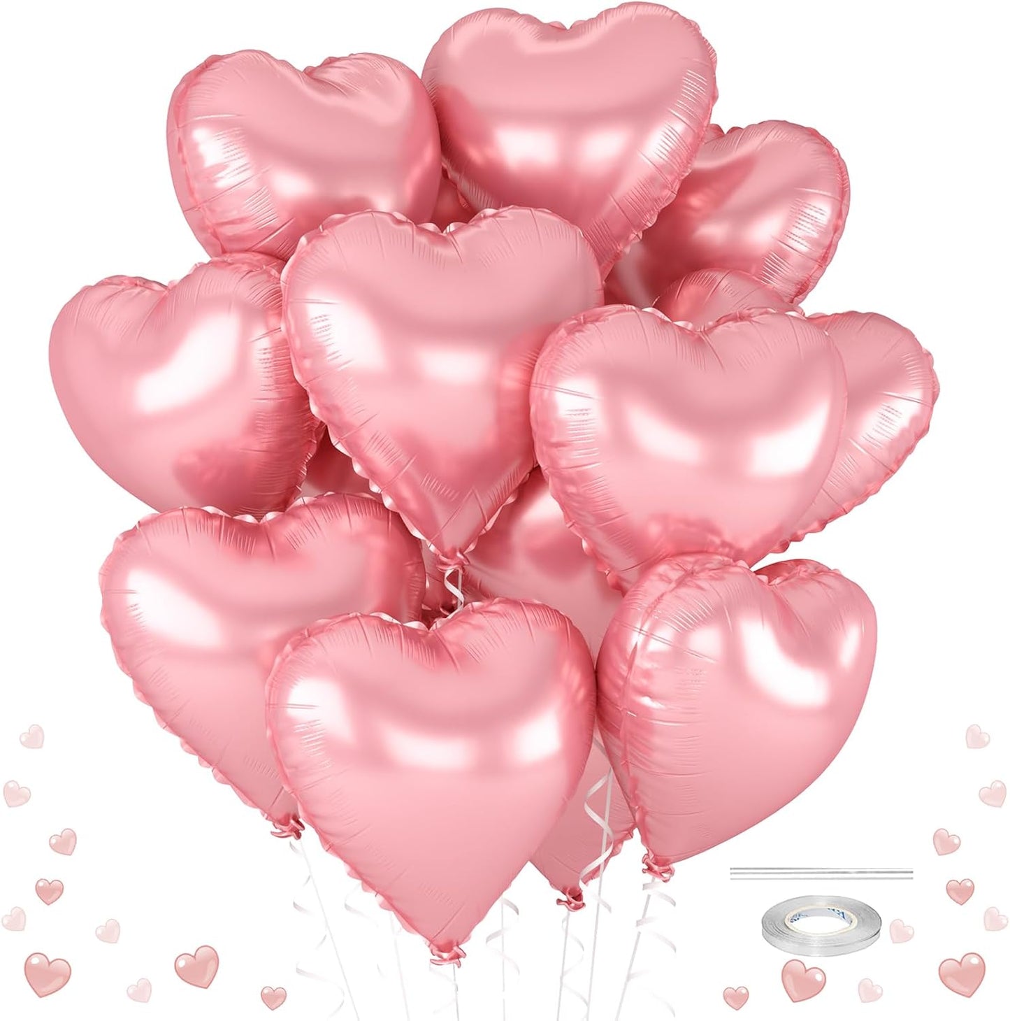 12 Pcs Heart Balloons, 18 inch Pink Heart Shaped Balloons, Big Helium Balloon,Love Foil Balloon for Wedding Baby Shower Anniversary Backdrop Valentine Party Decoration