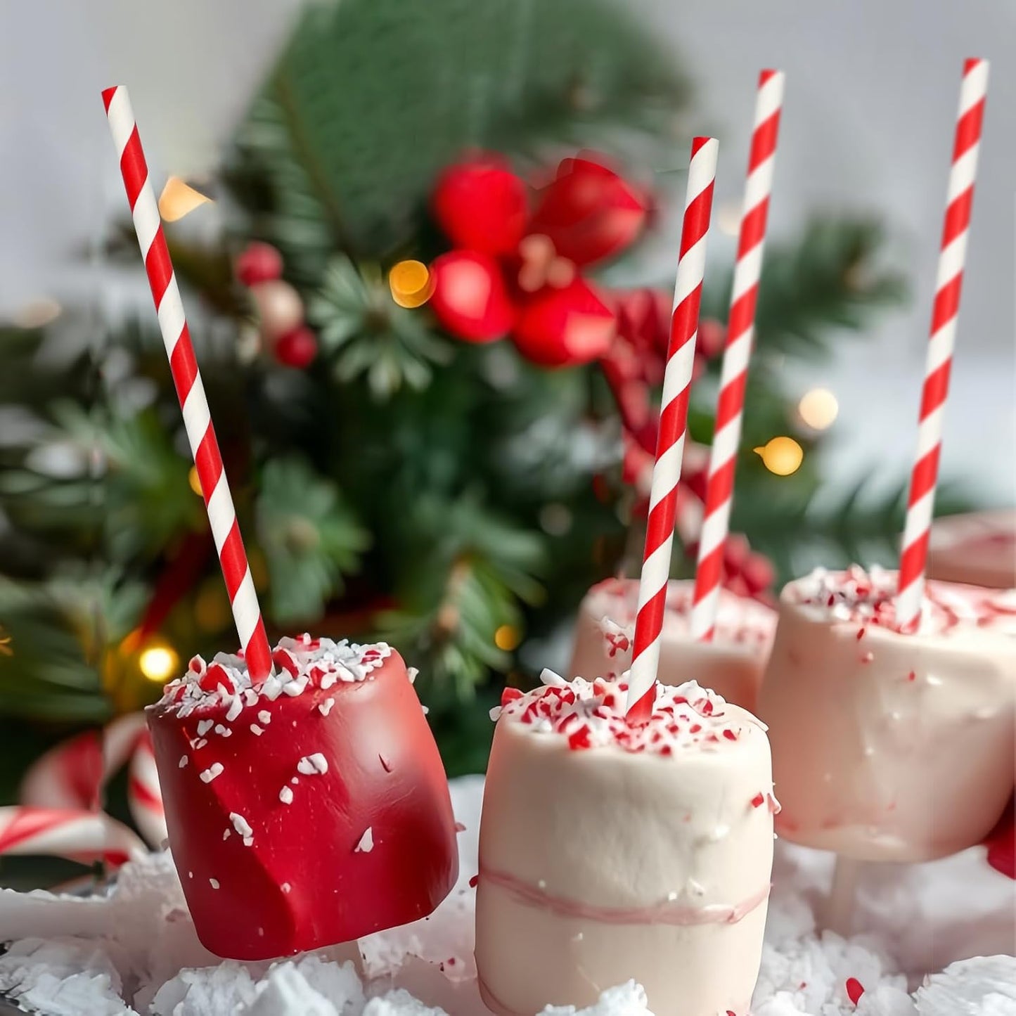 Disposable 7.75 inch Red White Striped Paper Straws Biodegradable 100 Counts - for Drinking, Cocktail, Decoration, Party, Crafts