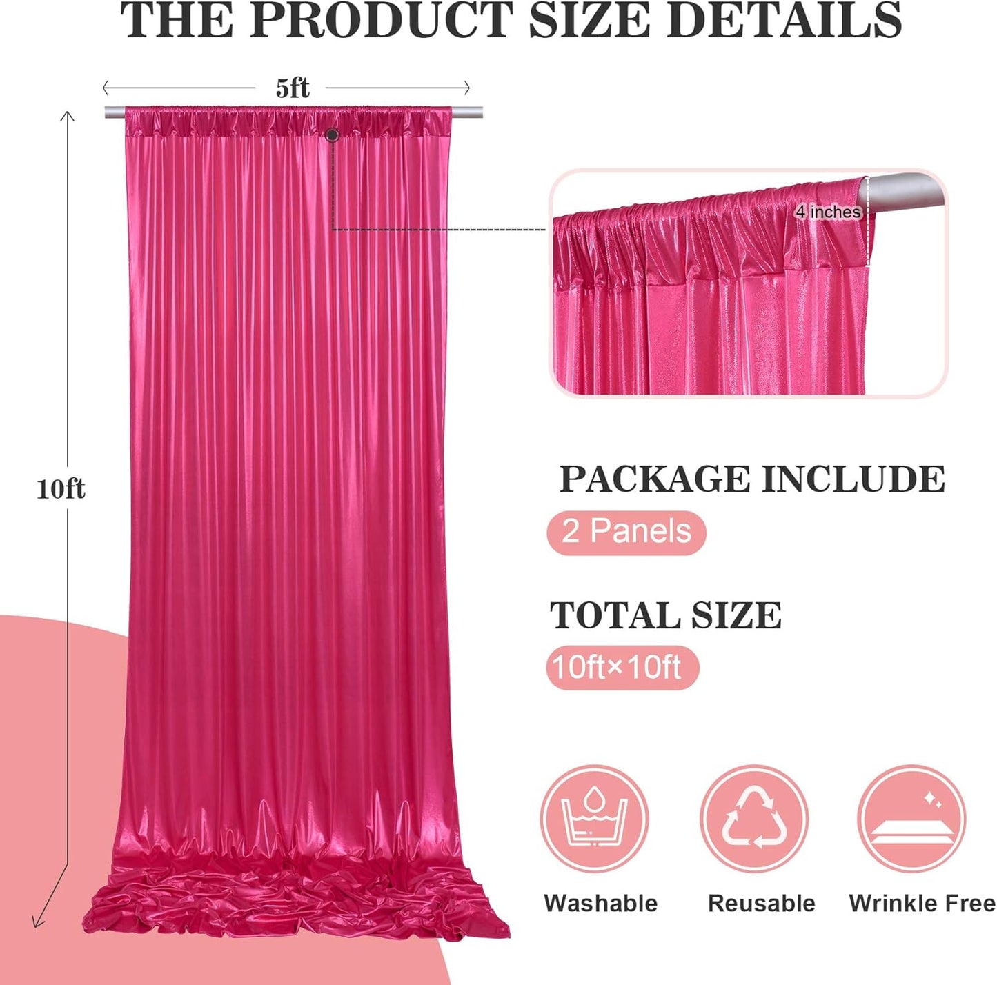 10x10ft Thick Hot Pink Glitter Backdrop Curtain Panels for Parties, Wrinkle Free Sequin Sparking Photo Backdrop Drapes, 2 Panels 5x10ft Shimmer Back Drop Cloth for Wedding Birthday Photography