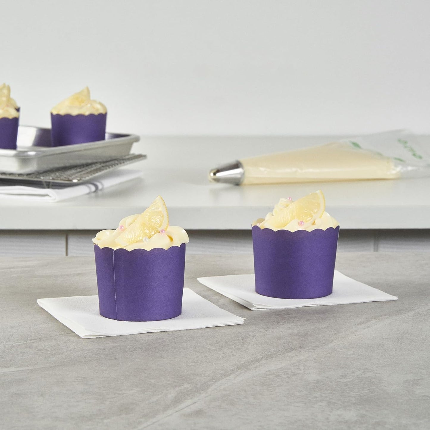 Panificio 6 Ounce Cupcake Wrappers, 200 Scalloped Baking Cups - Oven-Ready, Greaseproof, Purple Paper Cupcake Liners, Disposable, For Birthdays, Baby Showers, Or Weddings - Restaurantware