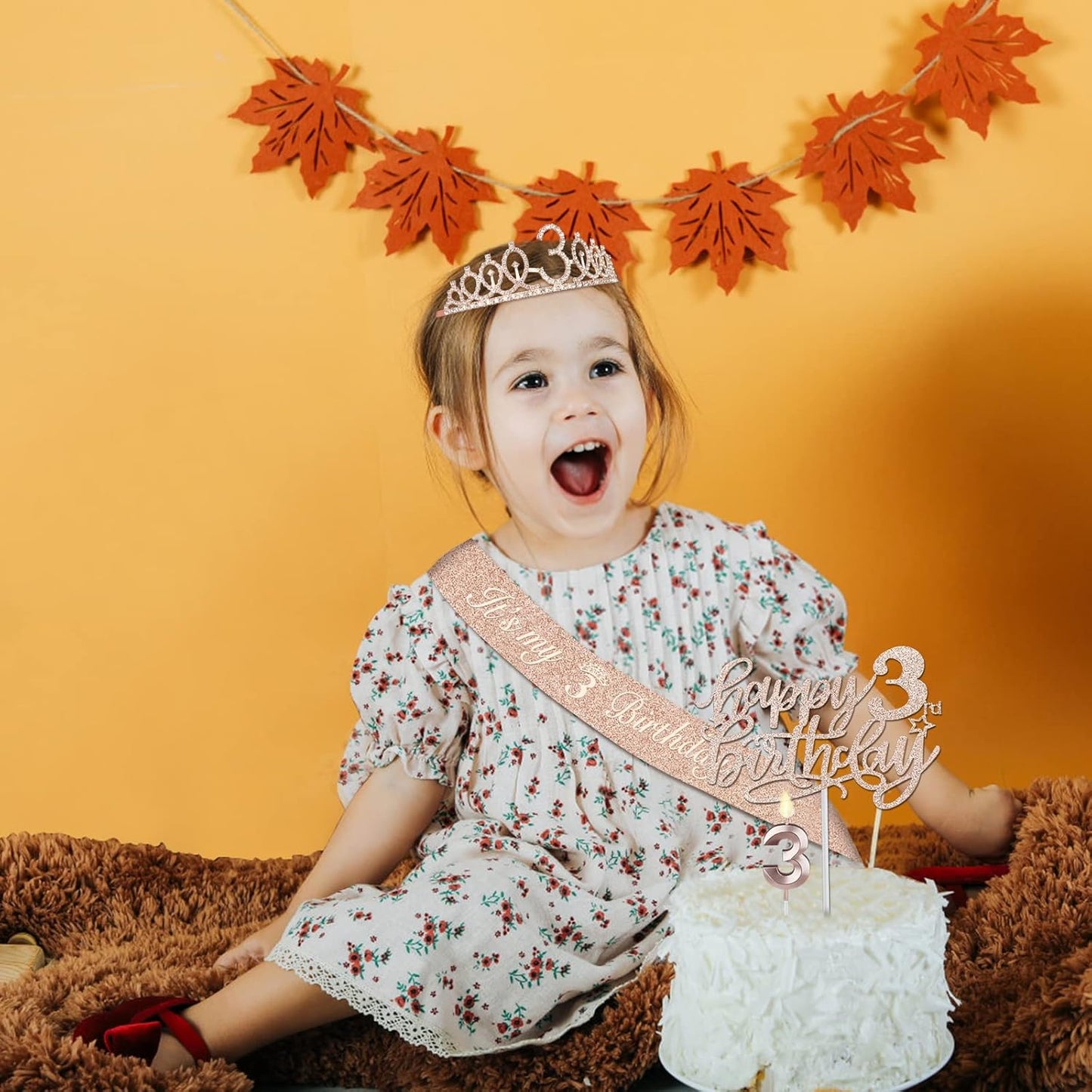 3rd Birthday Decorations for Girls, Including Sash, Crown/Tiara, Candles, Cake Toppers, 3rd Birthday Gifts for Girls