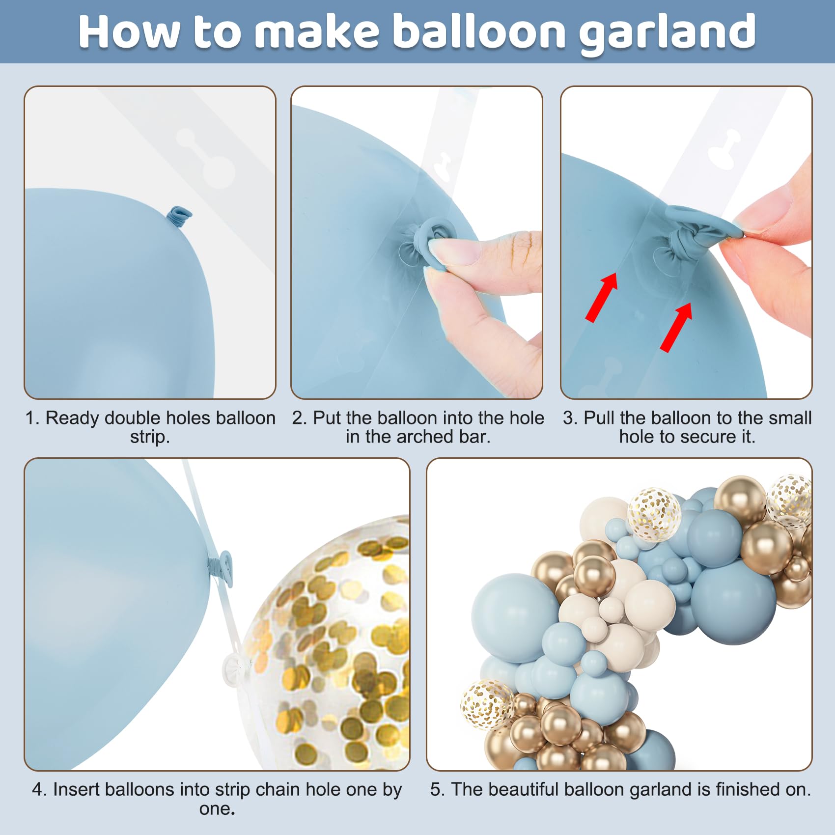 Amandir 153pcs Dusty Blue Balloon Garland Arch Kit Different Sizes