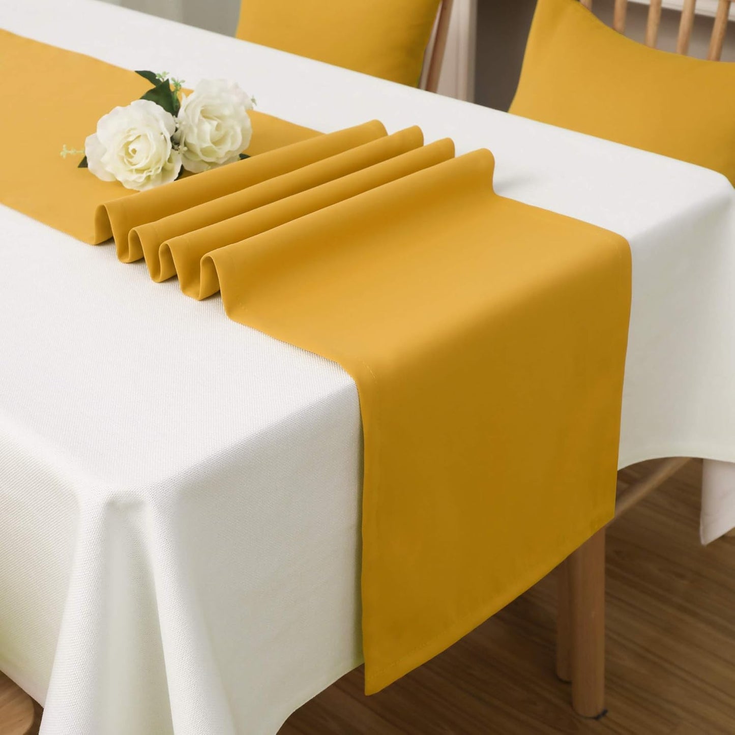 DUALIFE Table Runner Yellow 14 x 72 Inches Long Vivid Fall Yellow Table Runner for Wedding Family Dinner Outdoor Picnics Table Handmade Table Runners 14" x 72" 2 Pieces