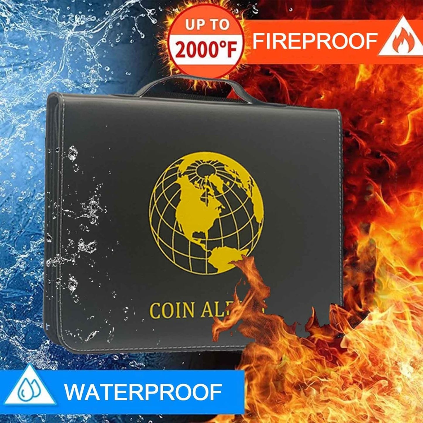 Fireproof Coin Currency Collection Album Book for Collectors, 360 Pockets and 15 Sleeves Paper Money Collecting Album for Coin Currency Collection Supplies, Stamp, Bill