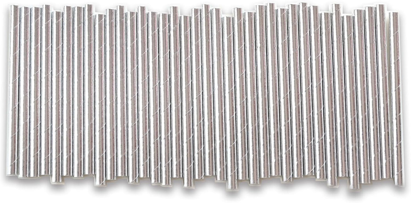 Paper Drinking Straws Cocktail Silver, Compostable Disposable Straws for Party, Bar, Decorations - 5.75" Short, 500 Count