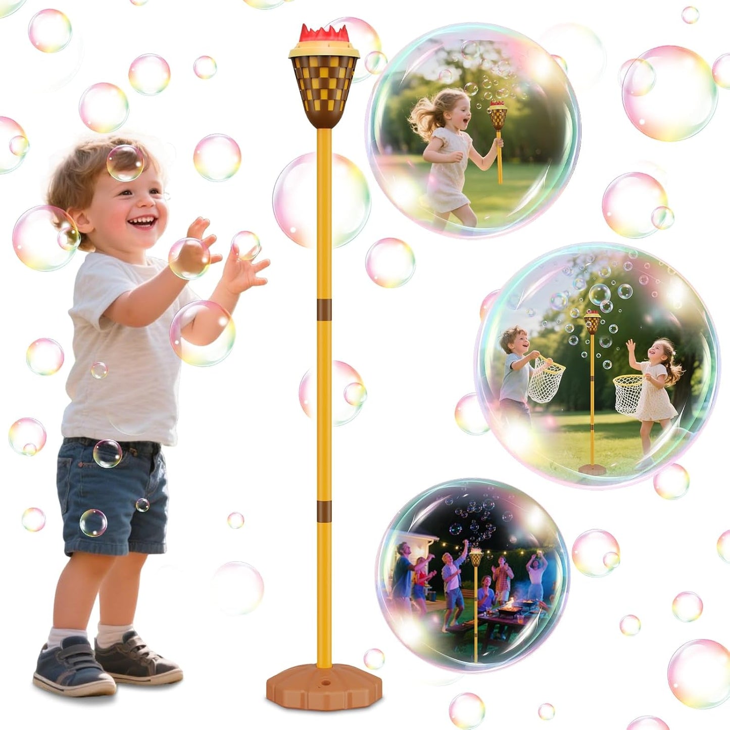 Bubble Machine for Kids, Garden Lamp Bubble Toy with Colorful Lighting and Music for Toddlers, Rechargable Bubbles Blower Maker Outdoor Toys for Wedding Birthday Christmas Party