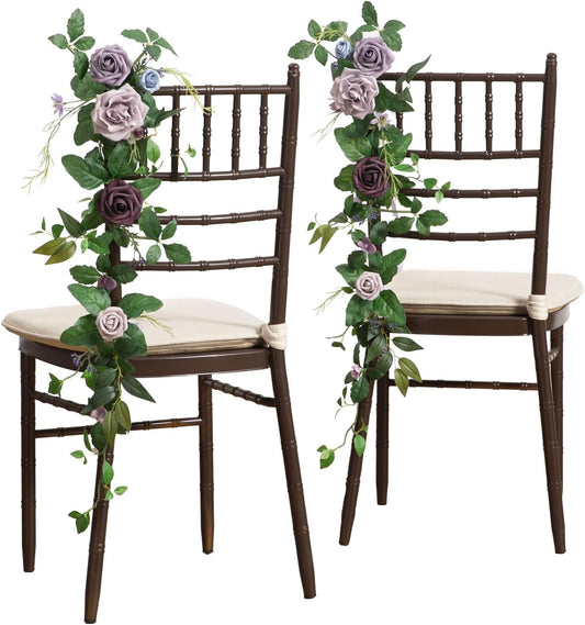 Ling's moment 10pcs Wedding Chair Decorations Aisle Floral Swag Artificial Pew Flowers Hanging Provence Blue & Purple for Ceremony Reception Church Rose Floral Faux Arrangement Party Outdoor Decor