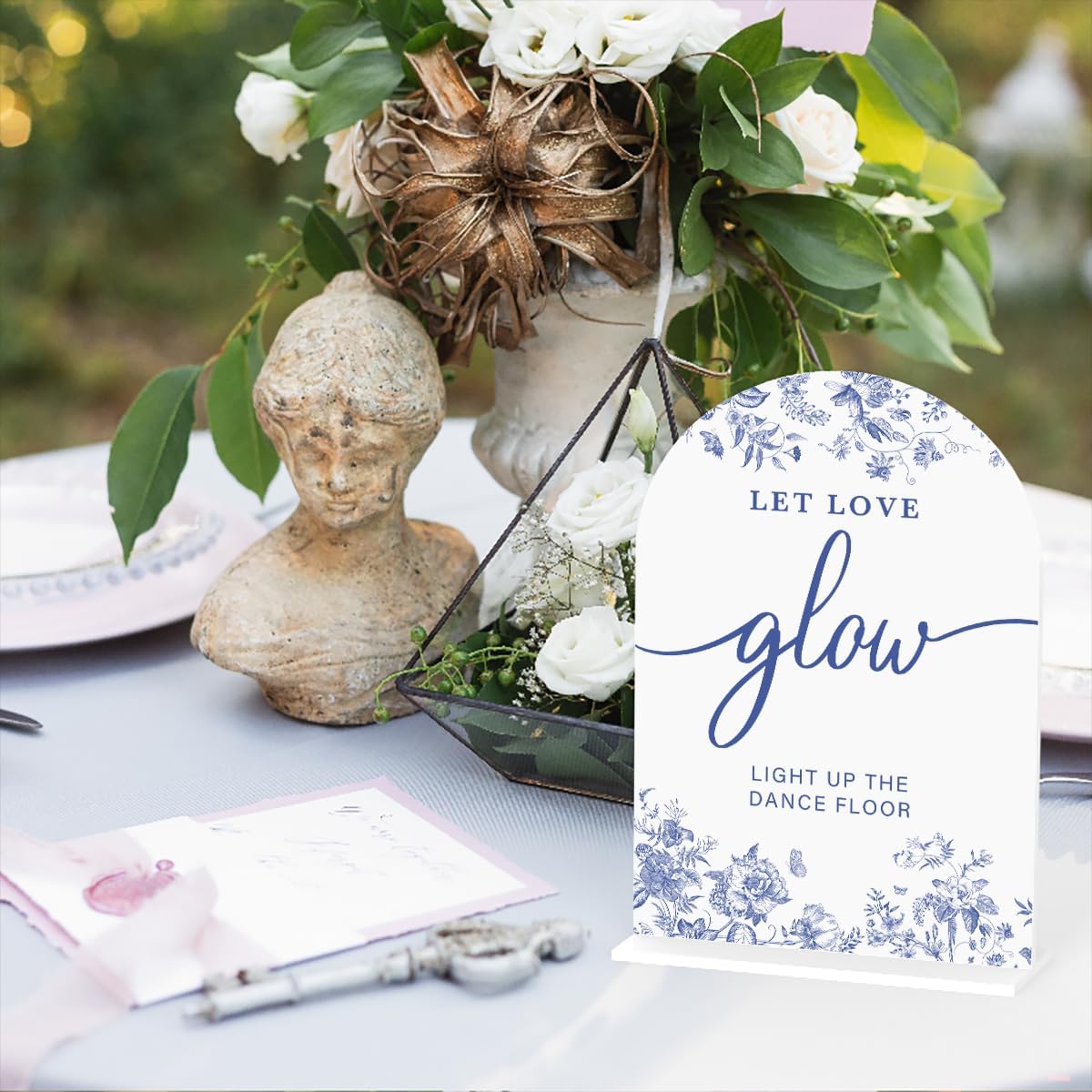 Acrylic Wedding Signs, Dusty Blue Wedding Decor, Blue Weddings Decor, Let Love Glow Signs for Reception, Modern Calligraphy Arch Acrylic Table Top Sign for Weddings Parties Dinners (White)