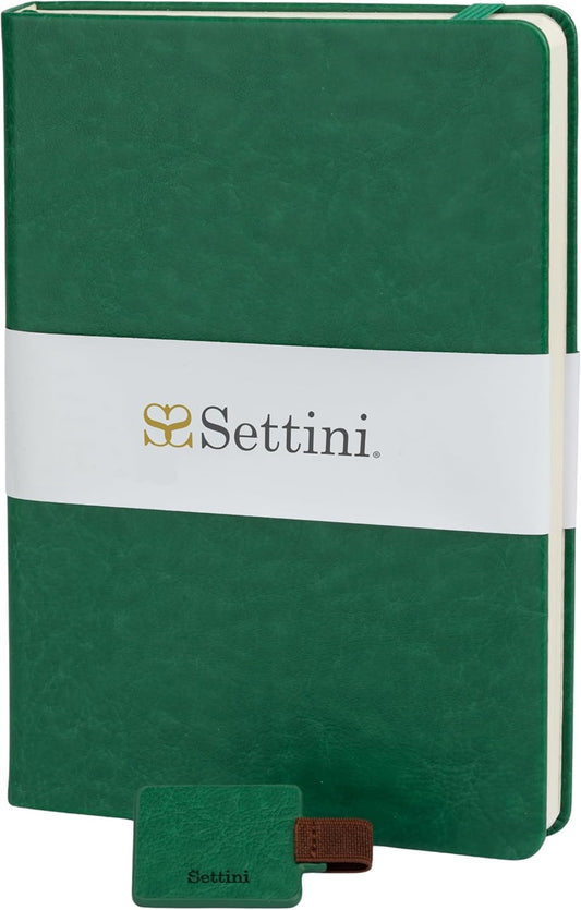SETTINI Journal Notebook for Writing, Vegan Leather Hardcover Notebook - Pen loop, Back Pockets & Lay-Flat design, 120 GSM A5 College ruled Bleed free Paper, Gift Set for Men and Women, Emerald Green - Birthday Gift