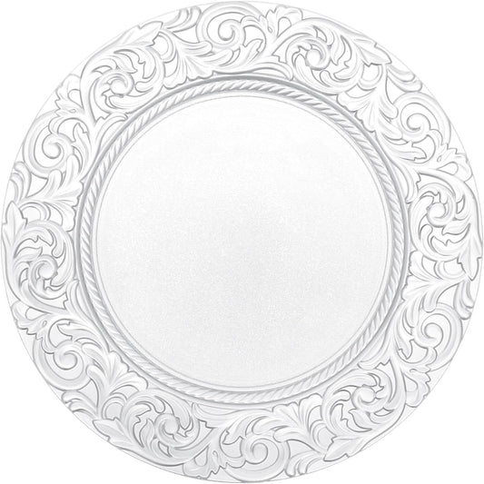 Antique Charger Plates Set, 100 Pcs 13in Plastic Embossed Dinner Plate, Round Phoenix Pattern Elegant Floral Plates for Dinner Wedding Party Event Table Setting Decoration (Silver)