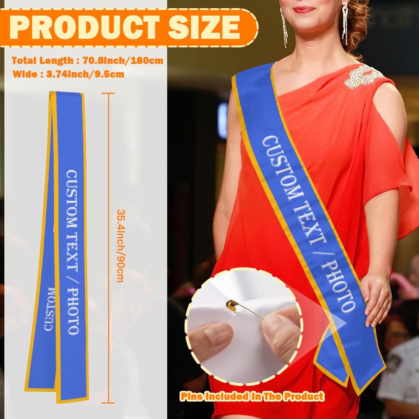 Custom Sash,Personalized Birthday Sash with Text Photo,Customized Bachelorette Sash Quote Sash Bride to Be Sash Color Optional (With decorative edge, Blue)