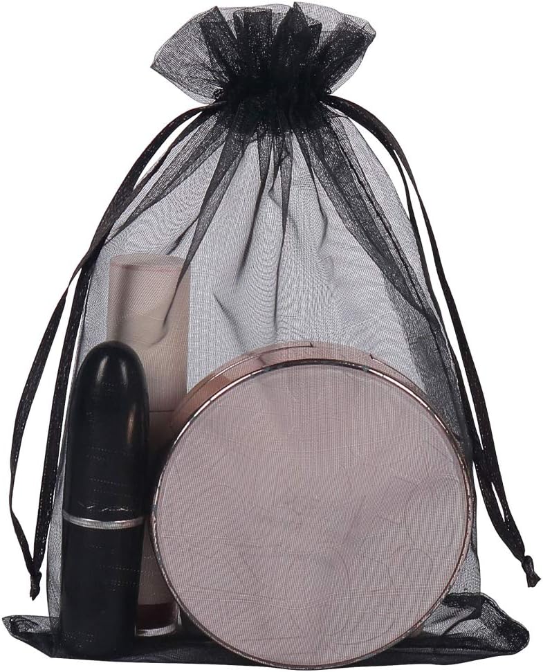 YQL Black Organza Bags,100PCS 5x7 Inch Gift Favor Bags Mesh Fruit Protection Bags Jewelry Pouches Sachet Bags Wedding Party