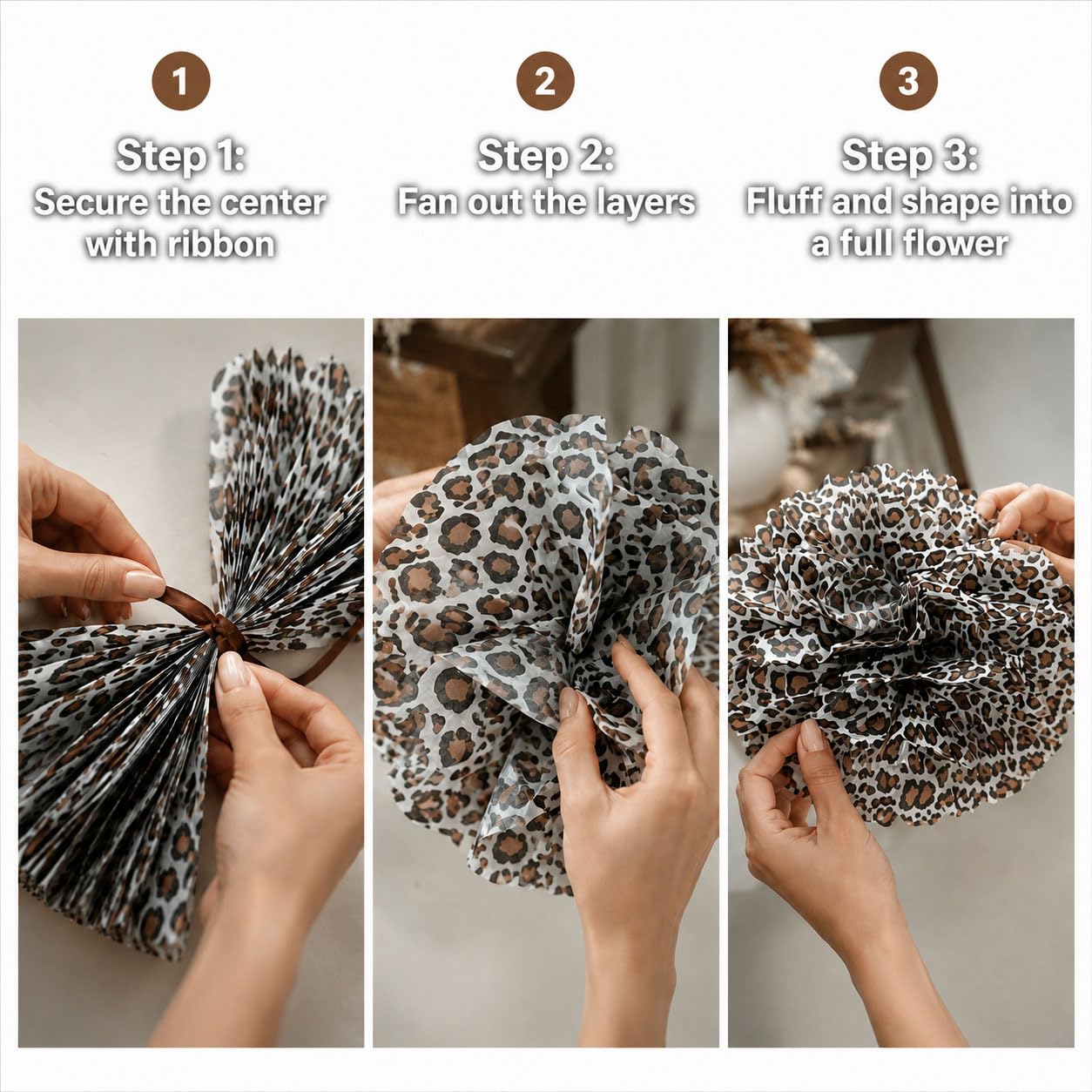 ANSOMO Jungle Safari Tissue Paper Pom Poms Wild Animal Leopard Zebra Print Cheetah Party