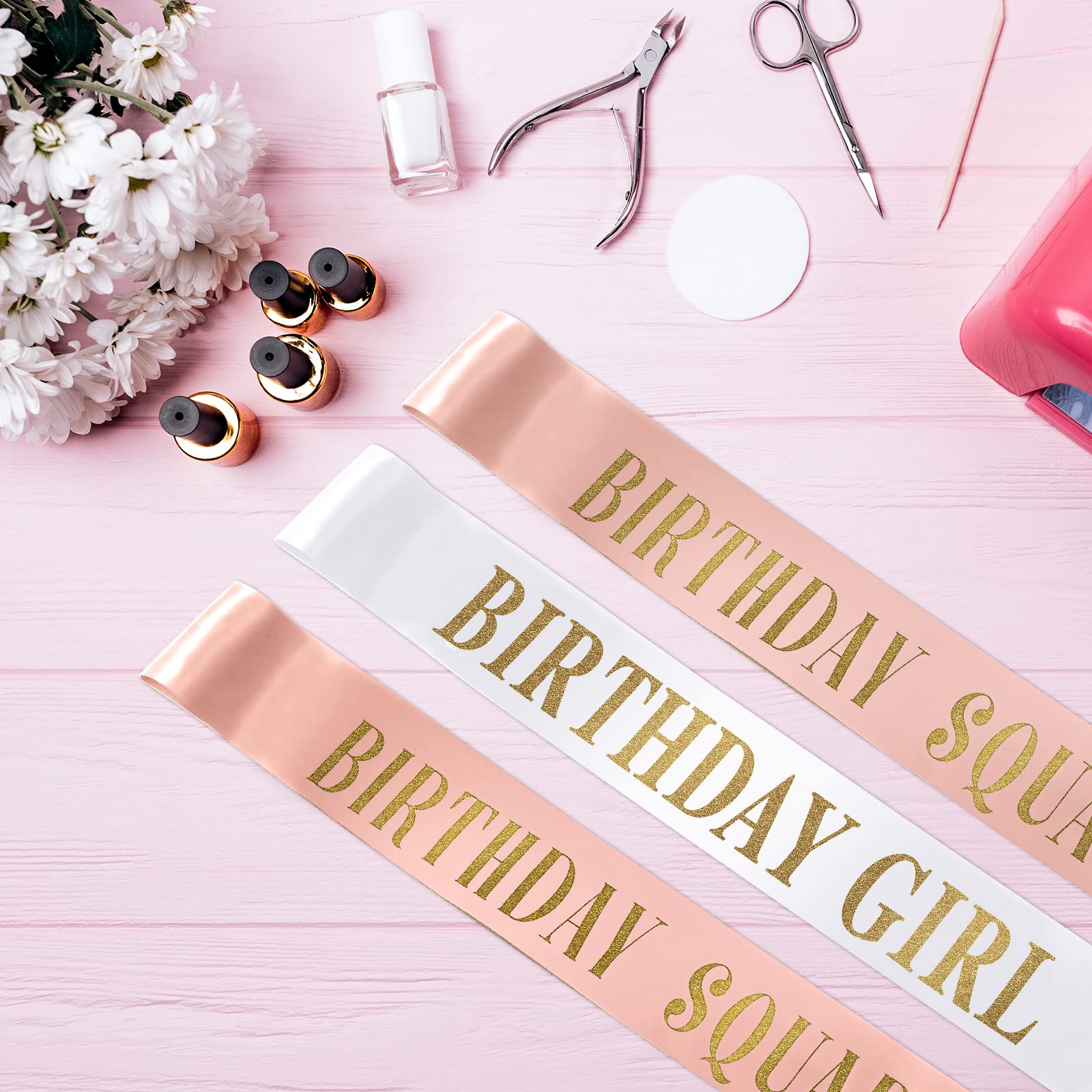 Weewooday 10 Pcs Birthday Squad Sash Set 9 Pink 1 White Birthday Group Sash Funny Party Decorations