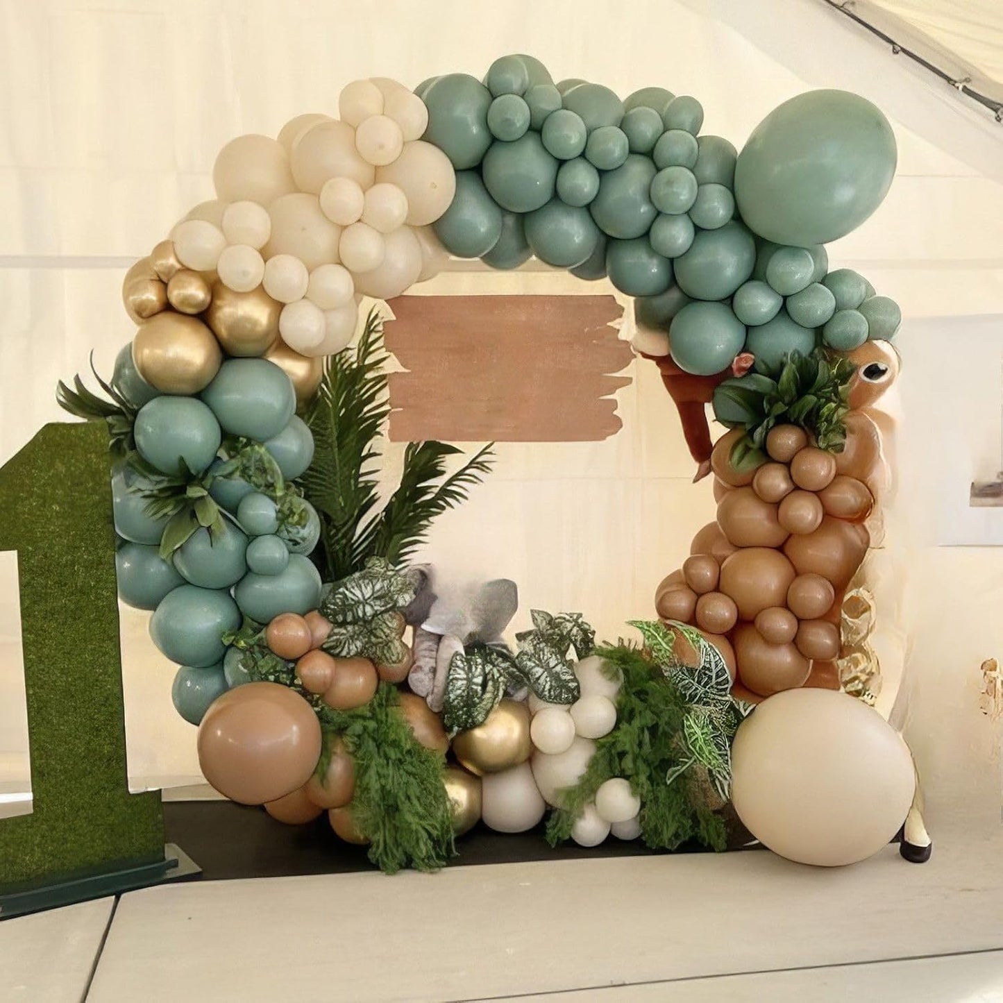 Green Giraffe Balloons, 50Pcs 12 Inches Dark Olive Green Metallic Gold Animal Print Giraffe Balloons for Boys Baby Shower Forest Woodland Birthday Wild Party Decorations