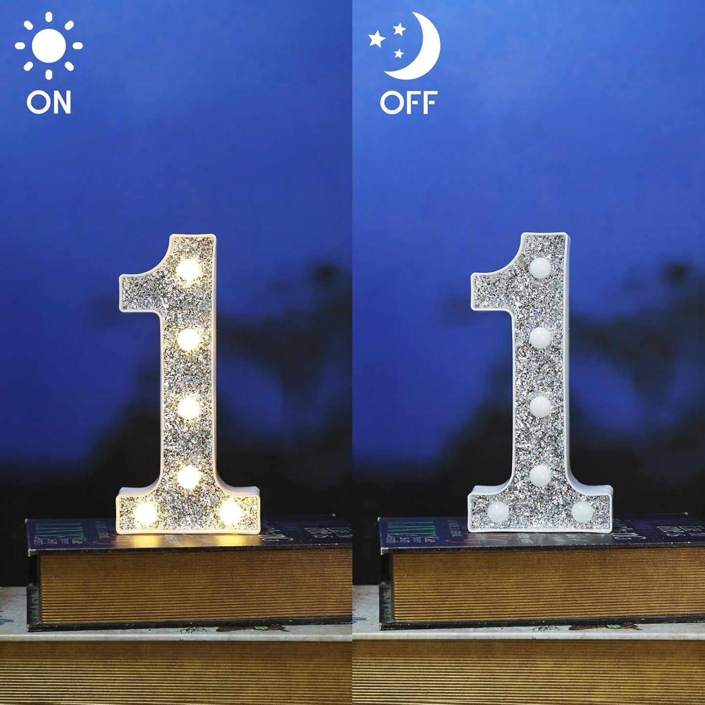 Light Up Letters, Marquee Light Letters for Table Decorations, Glitter Light Up Signs for Prom, Events, or Engagement Party Decor, Featuring Alphabet & Number Lighted Letters, Number 1