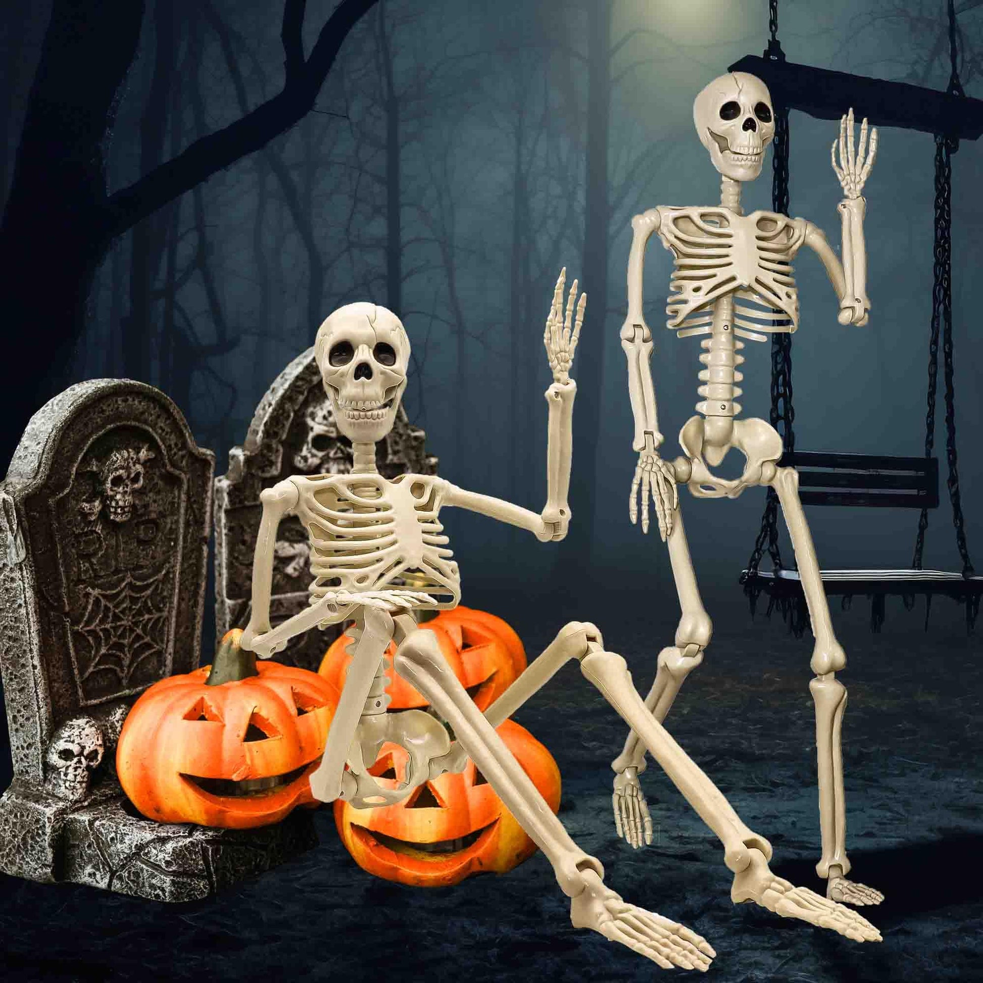 2 Pack 36"Halloween Skeleton - 3 ft Life Size Human Skeleton with Full Body Posable Joints Plastic