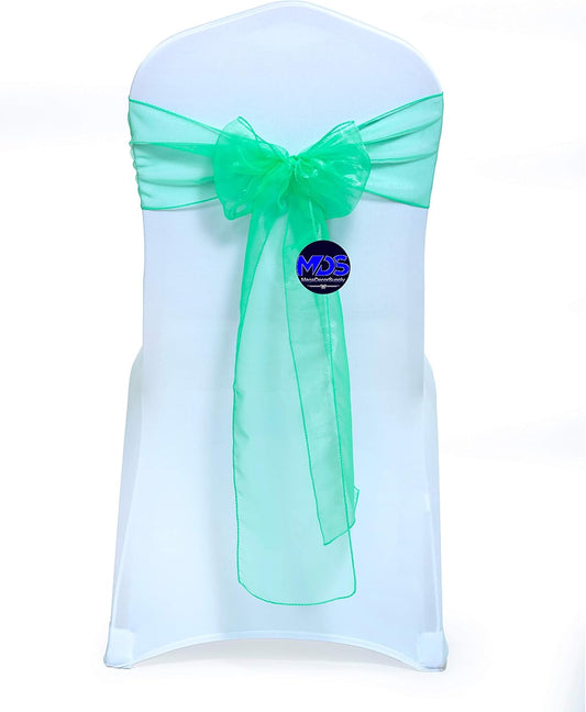 MDS Pack of 25 PCS Organza Chair Sashes Wider Dining Chair Bows Ribbon Tie Back for Wedding Party Birthday Bridal Shower Reception Event Banquet Home Chair Cover Decoration - Mint