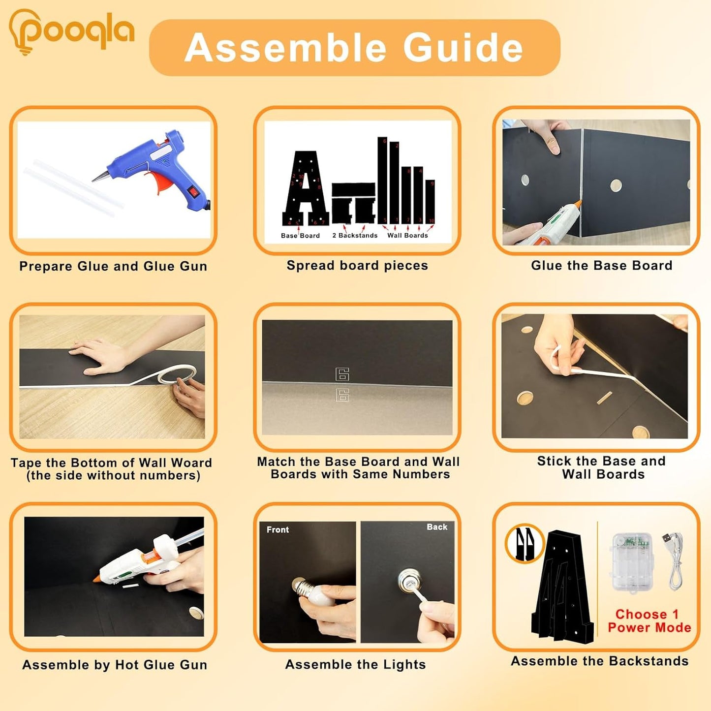 Pooqla 3FT Marquee Light Up Letters, Black LED Party Decor Large Marquee Letters 3 Feet Tall, Giant Mosaic Letter for Birthday Graduation Anniversary Wedding Decoration, Letter G