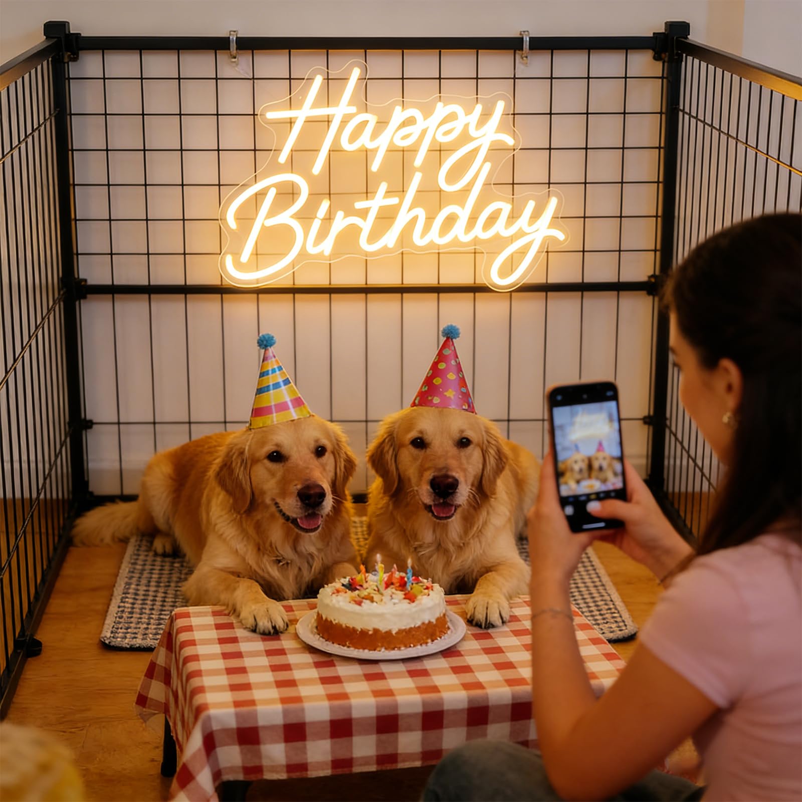 Happy Birthday Neon Sign for Wall Decor, Dimmable LED Light Up Sign