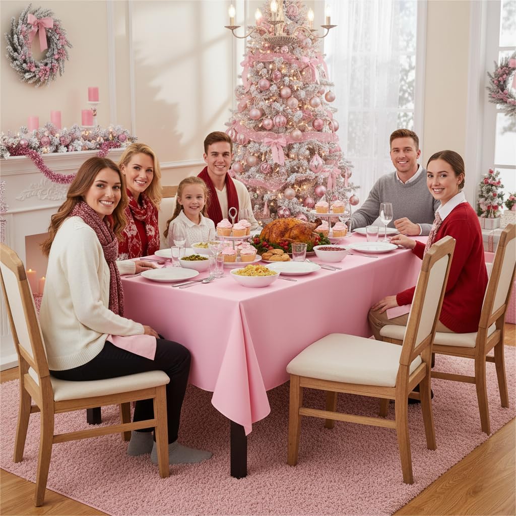 sancua 2 Pack Pink Tablecloth 60 x 102 Inch, Rectangle Table Cloth for 6 Feet Tables - Stain and Wrinkle Resistant Washable Polyester Table Cover for Dining Tables, Christmas Buffet Parties