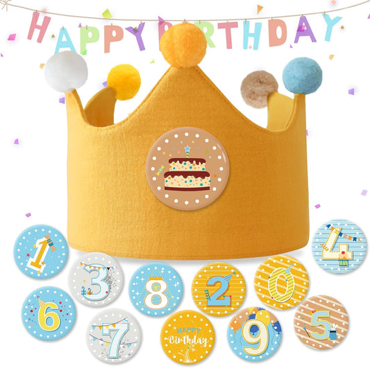 Reusable Birthday Crown with Numbers,Kids Birthday Hat Fabric Crown Pertain Kids Boy Toddler Girl Baby Bday Hats
