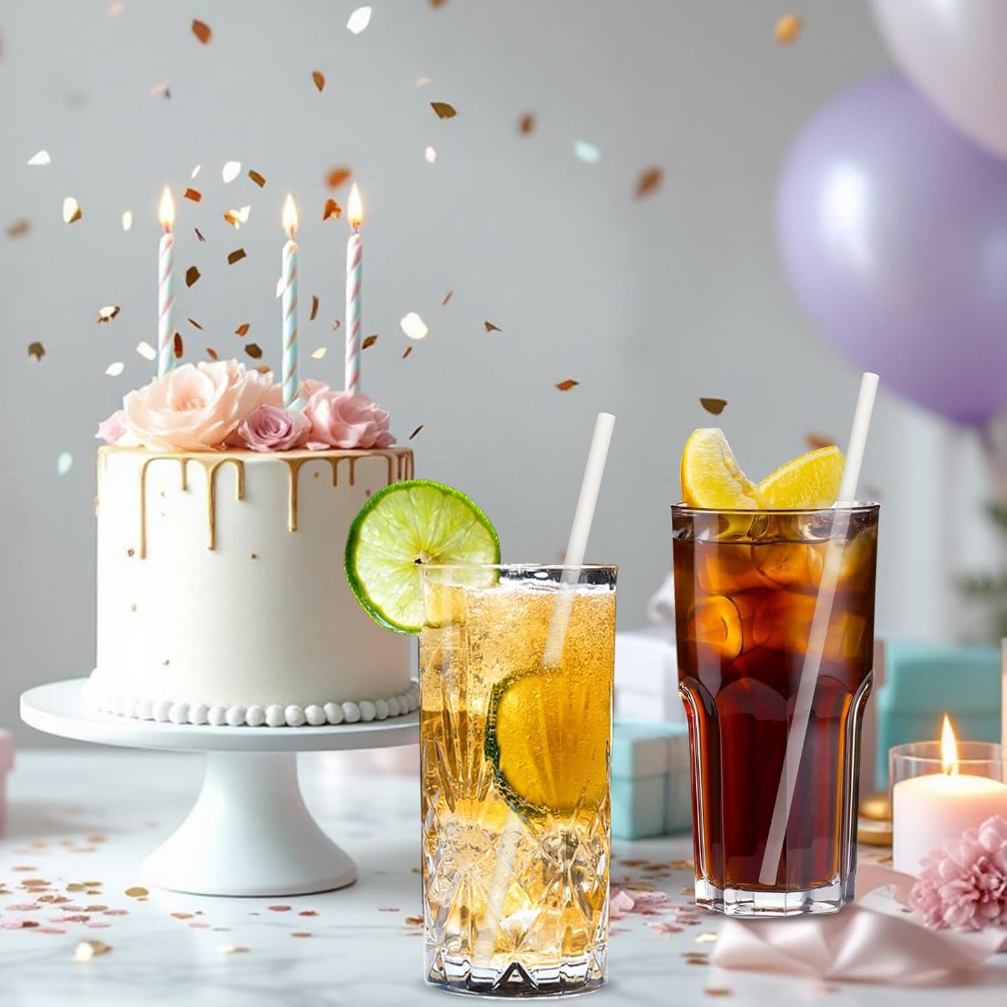 7.75 inch Disposable Paper Drinking Straws, Dye-free White, for Cocktails, Juice, Beverage, Coffee - 100 Counts