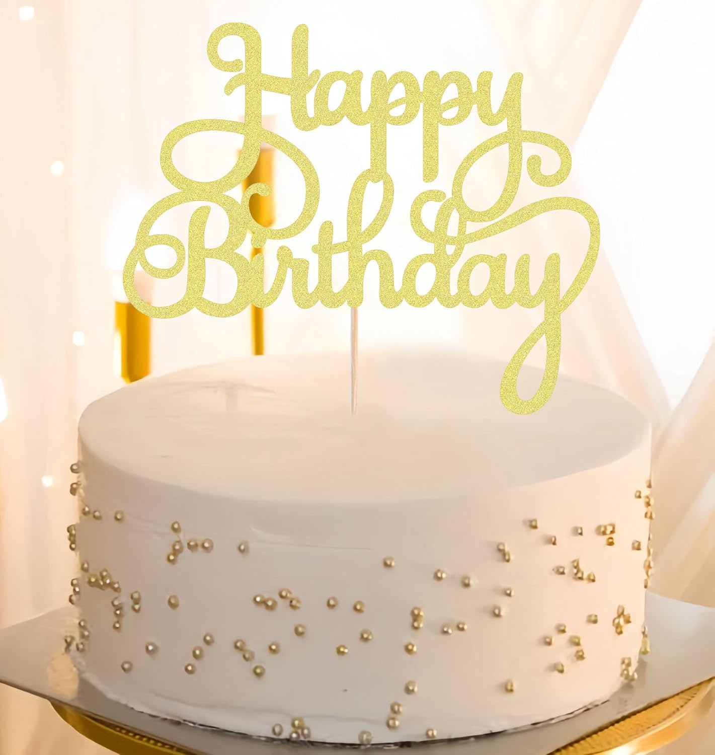 Happy Birthday Cake Topper - Gold Glitter Birthday Party Cake Decoration Supplies - Happy Birthday Cake Decor, for Anniversary/Birthday Party Supplies Photo Booth Props