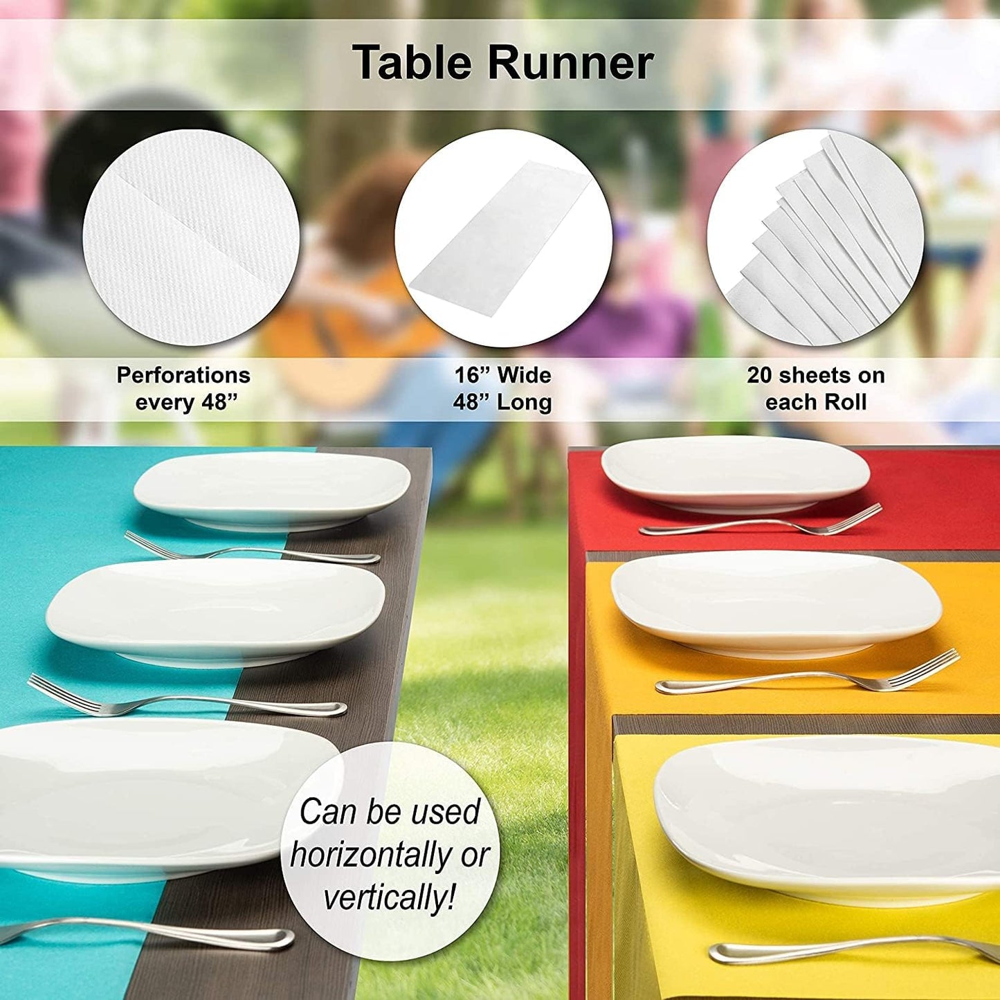 American Homestead Paper Table Runner Roll - 78 ft. Disposable Linen-Like Table Cover Roll - 20 Perforated Table Runners (16" x 48") for Parties, Weddings, and Events - Black