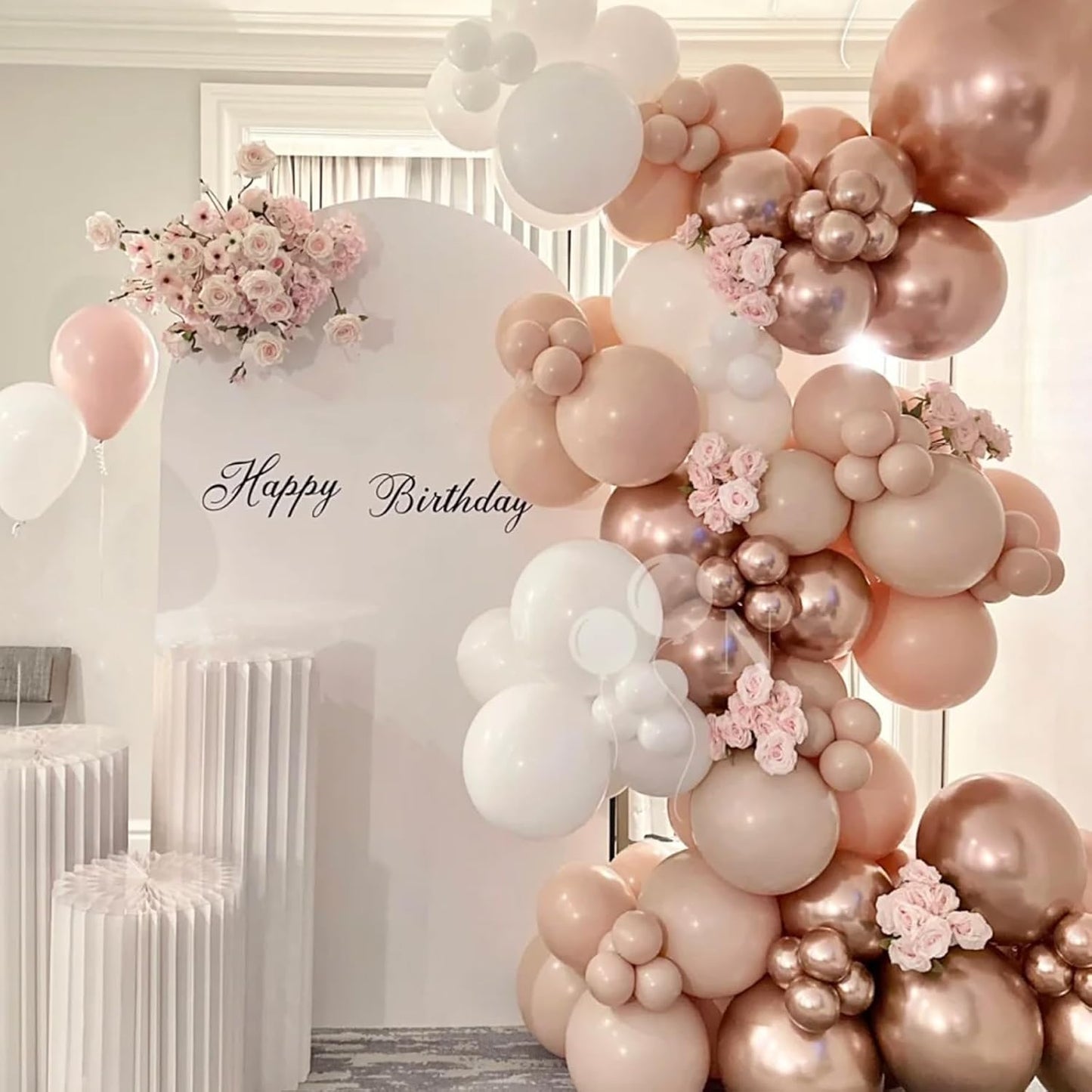 90pack Rose Gold Balloons Different Size 18/12/10/5 Inch Rose Gold Balloon Garland Arch Kit for Graduation, Wedding, Birthday, Princess Theme Party, Valentine's Day Party Decorations