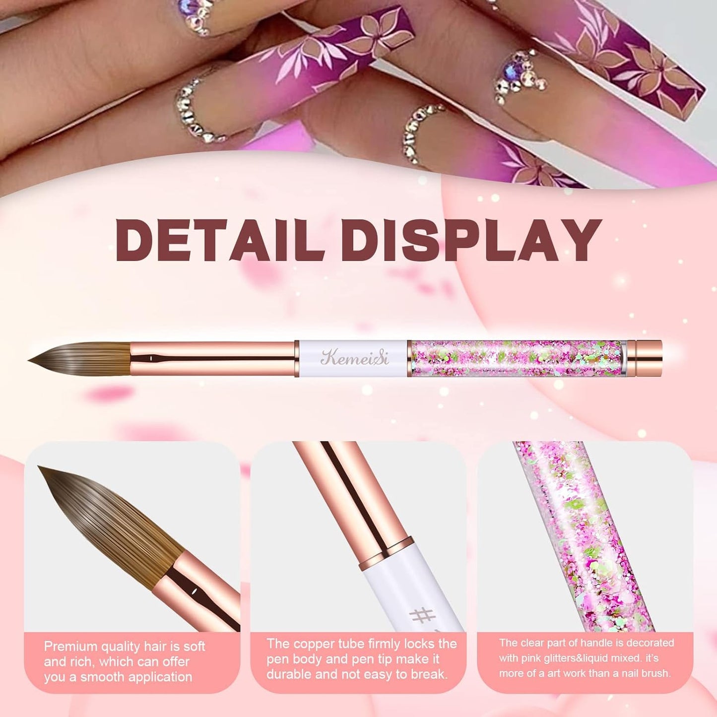 Acrylic Nail Brush Size 8,KEMEISI 100% Pure Kolinsky Nail Art Brushes Sturdy Handle Oval Shaped Acrylic Powder Nail Design Tools for Professional Manicure DIY Home Salon (White)