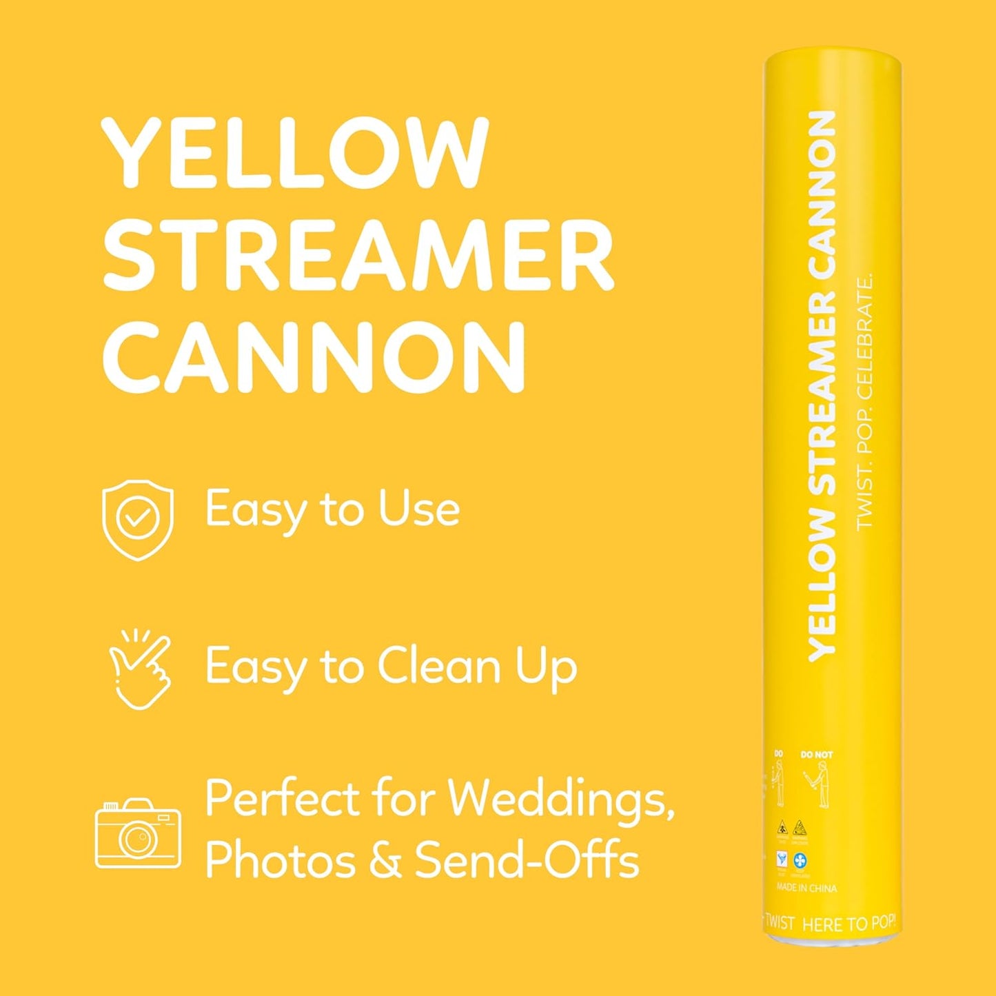 2 Pack Streamer Cannon Confetti Poppers | Biodegradable Yellow Confetti | TUR Party Supplies | Launches Up to 25ft | Giant (12 in) | Party Poppers for Graduation, Birthdays, Weddings, and Memorial Day