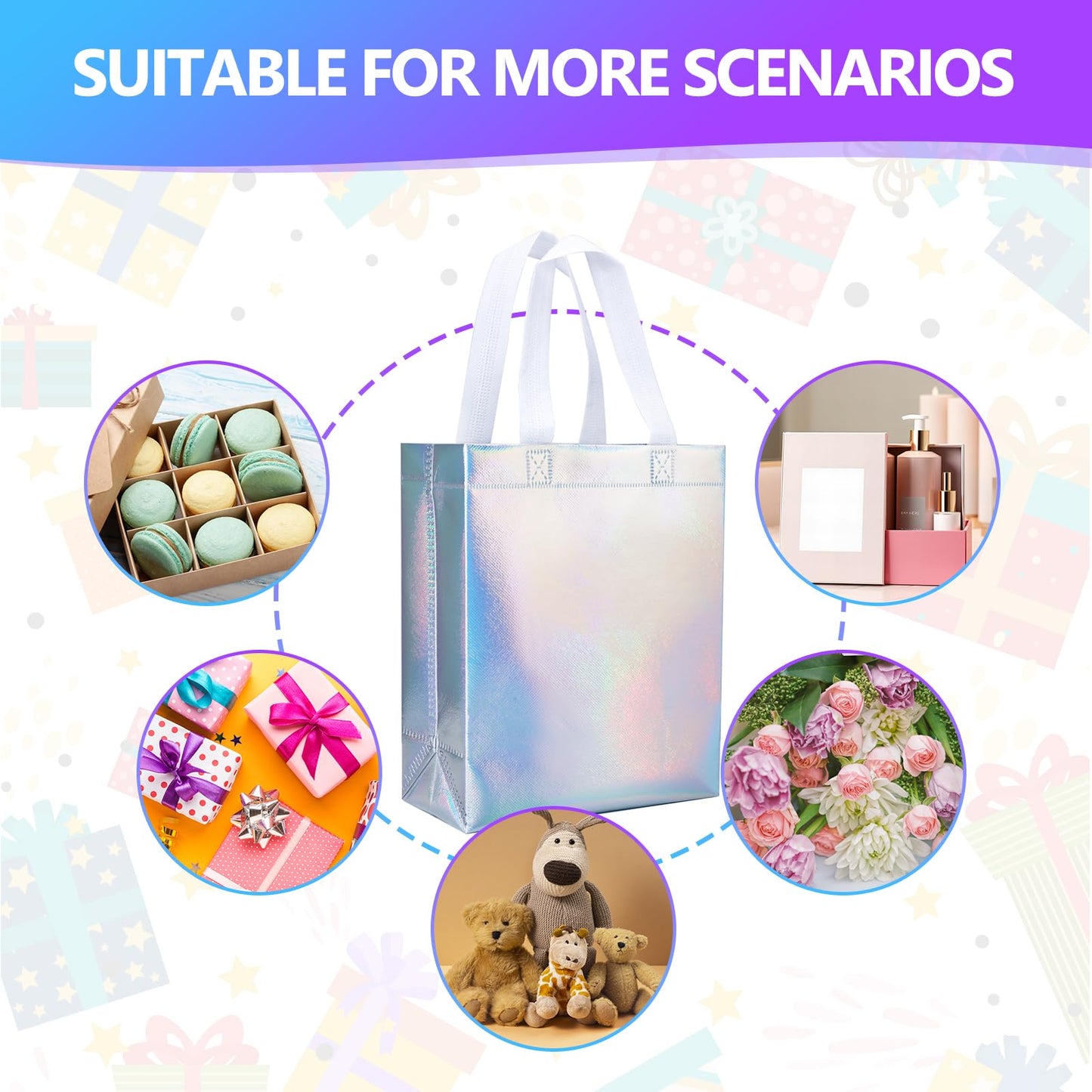 NEOACT 30 Pcs Iridescent Gift Bags Medium Size,7.8x3.9x10 Inch