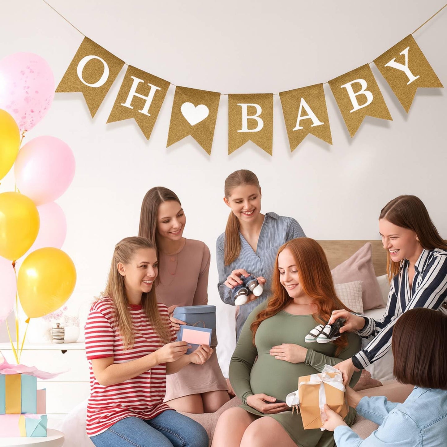 Anwyll Burlap Oh Baby Banner - NO DIY Baby Shower Decoration Banner Oh Babies Shower Sign for