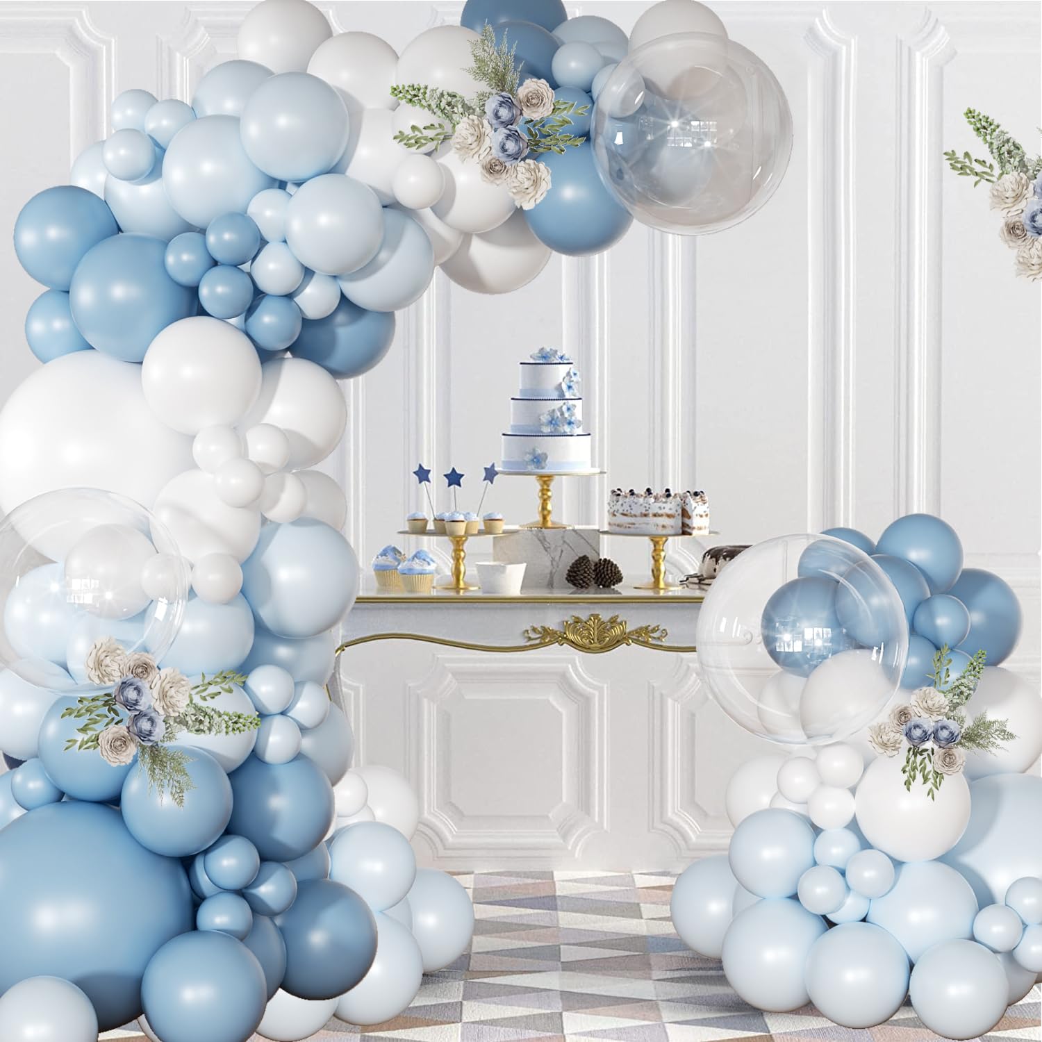 NUTTYBASH Dusty Blue Balloon Arch Kit Light Blue White Balloon Garland Kit