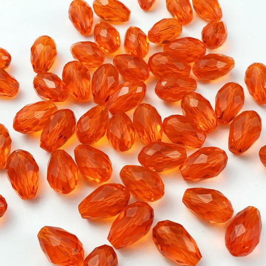 100pcs 8x12mm Teardrop Crystal Glass Beads Vertical Hole Faceted Glass Teardrop Spacer Beads for Bracelets Necklace Earring DIY Jewelry Making Craft(Orange)