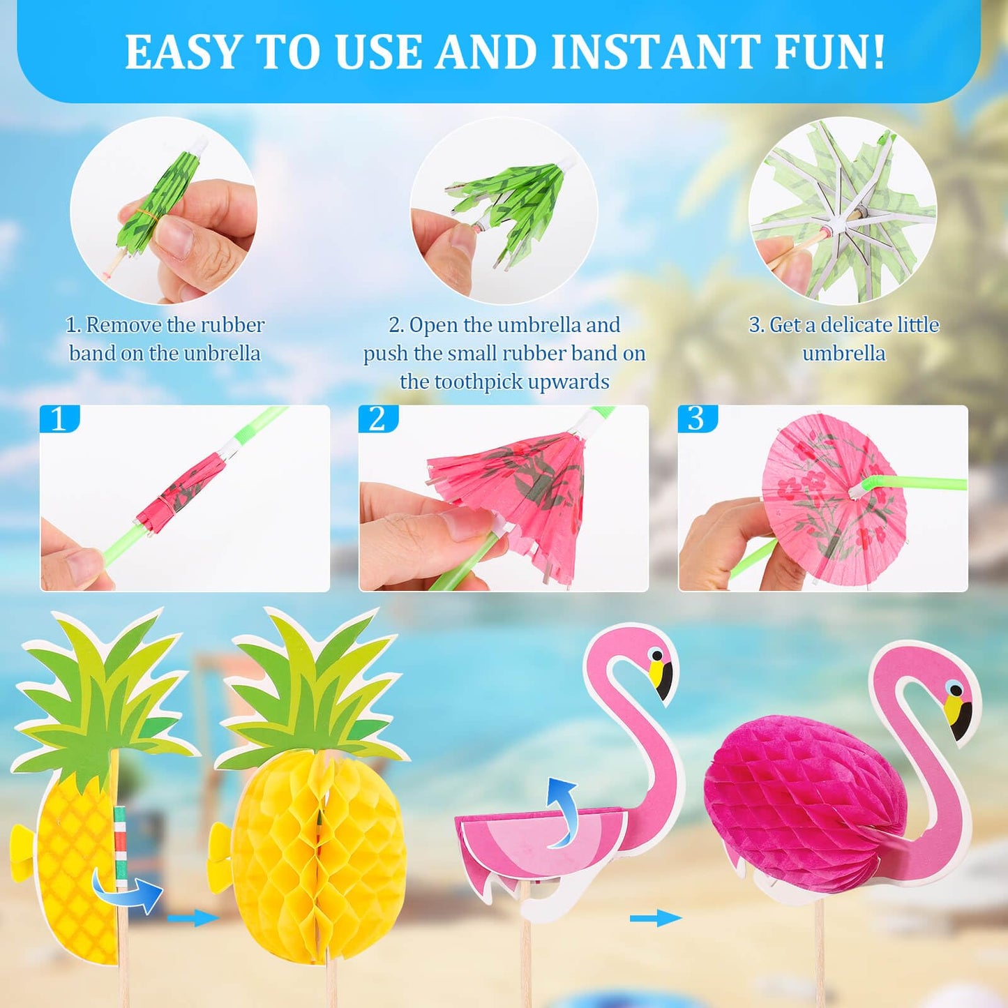 Paxcoo Drink Umbrellas, 180PCS Cocktail Drink Accessories Includes Umbrella Straws, Umbrella