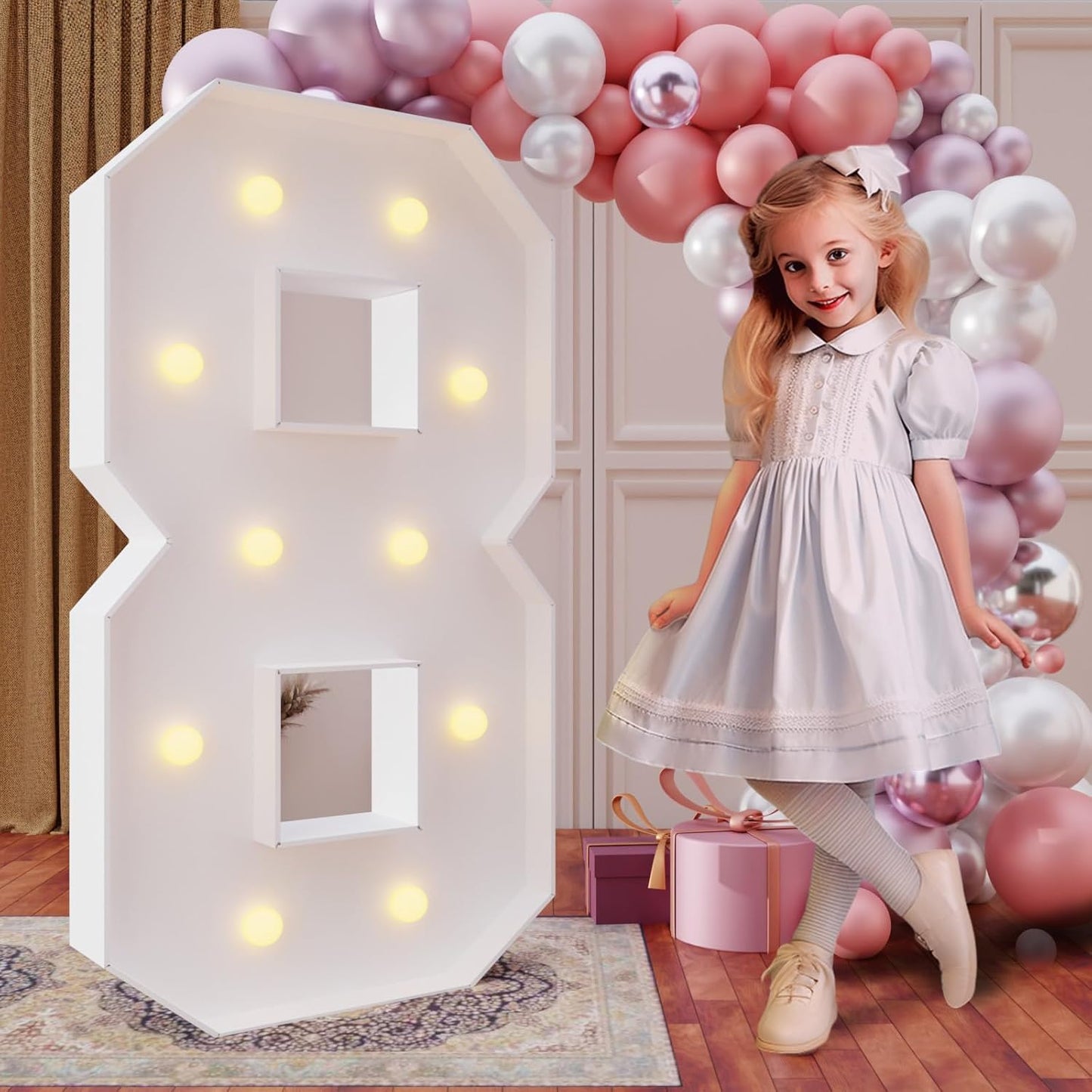 imprsv 4FT Marquee Numbers,DIY Light Up Numbers for 8th 18th Birthday Decorations, Party Party Decorations,Anniversary Party Decor,Mosaic Number for Balloons Number 8,Pre-Cut Foam Board Kit