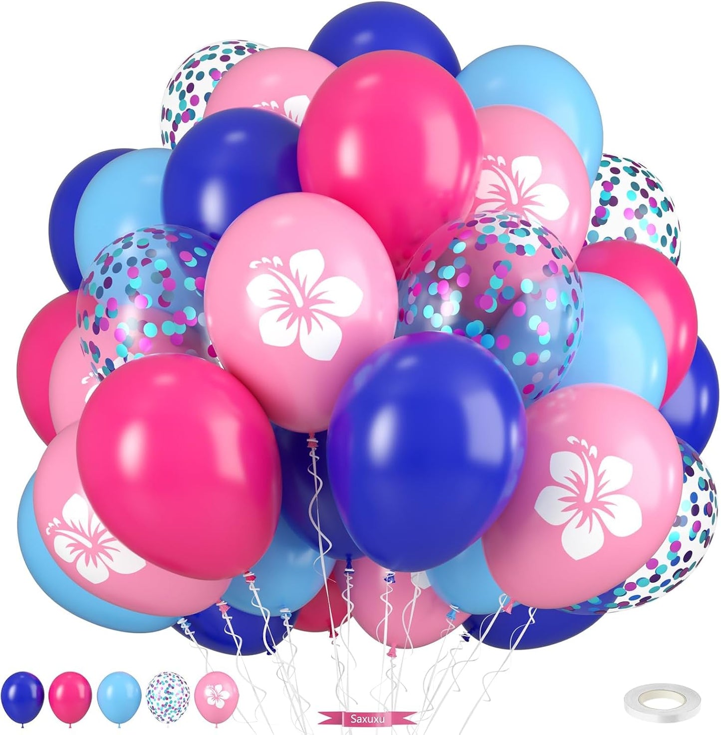 Pink and Blue Balloons, 12 Inch Royal Blue Hot Pink Confetti Balloons for Girl Cartoon Birthday Pool Party Graduation Baby Shower Gender Reveal Supplies
